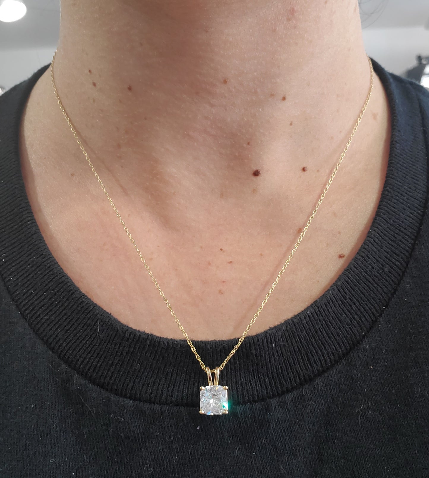 14k Solid Gold 2ct Cushion Cut Zirconia Solitare Statement Necklace