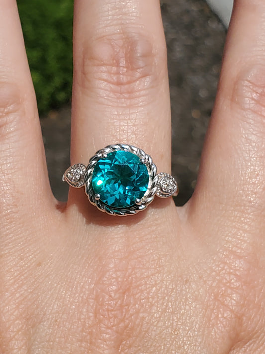 925 Sterling Silver Teal 4.0ct Zirconia Solitare Ring