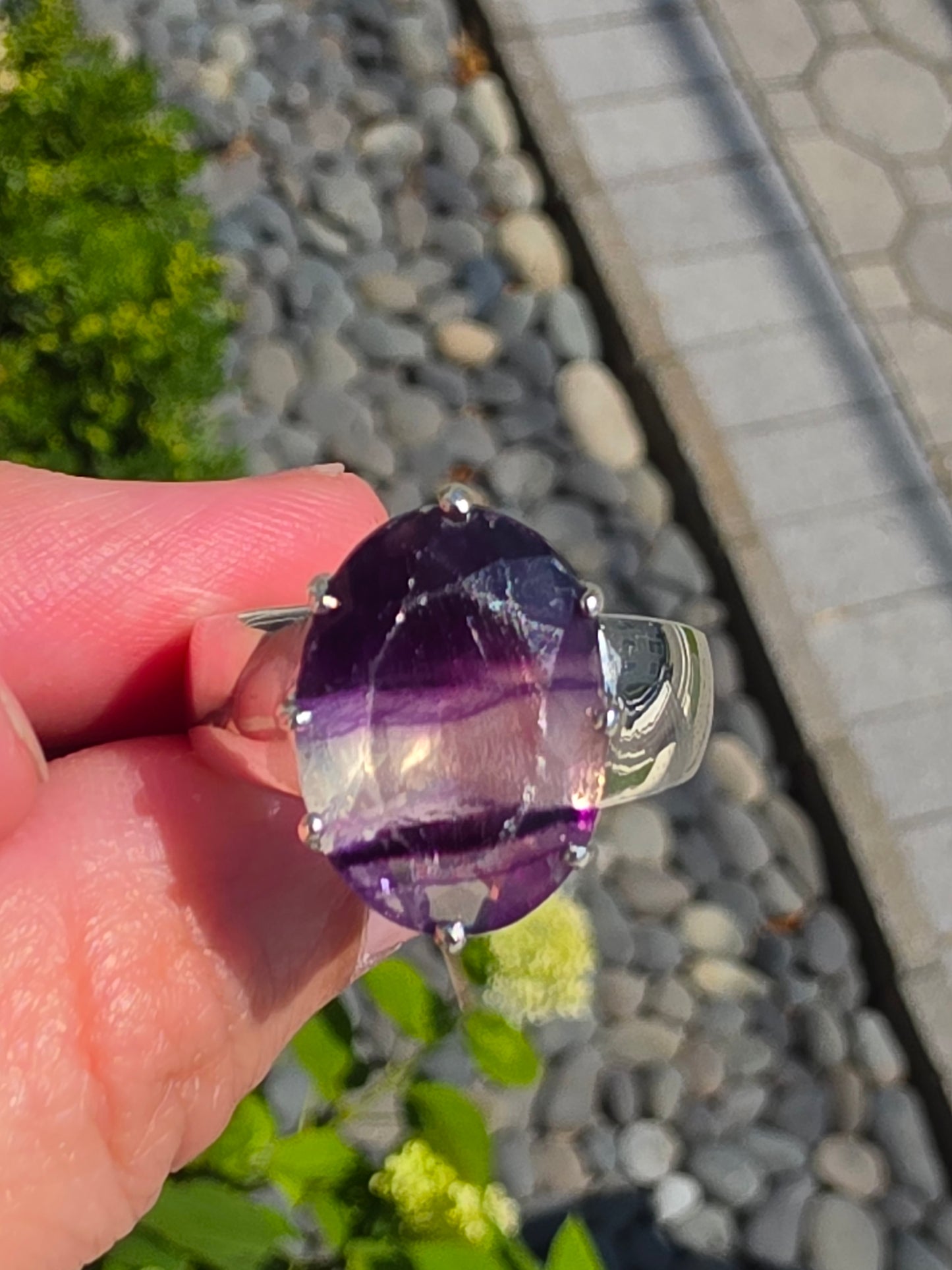 925 Sterling Silver Brazilian Amethyst Large 6 CT Oval Stone Solitare Ring