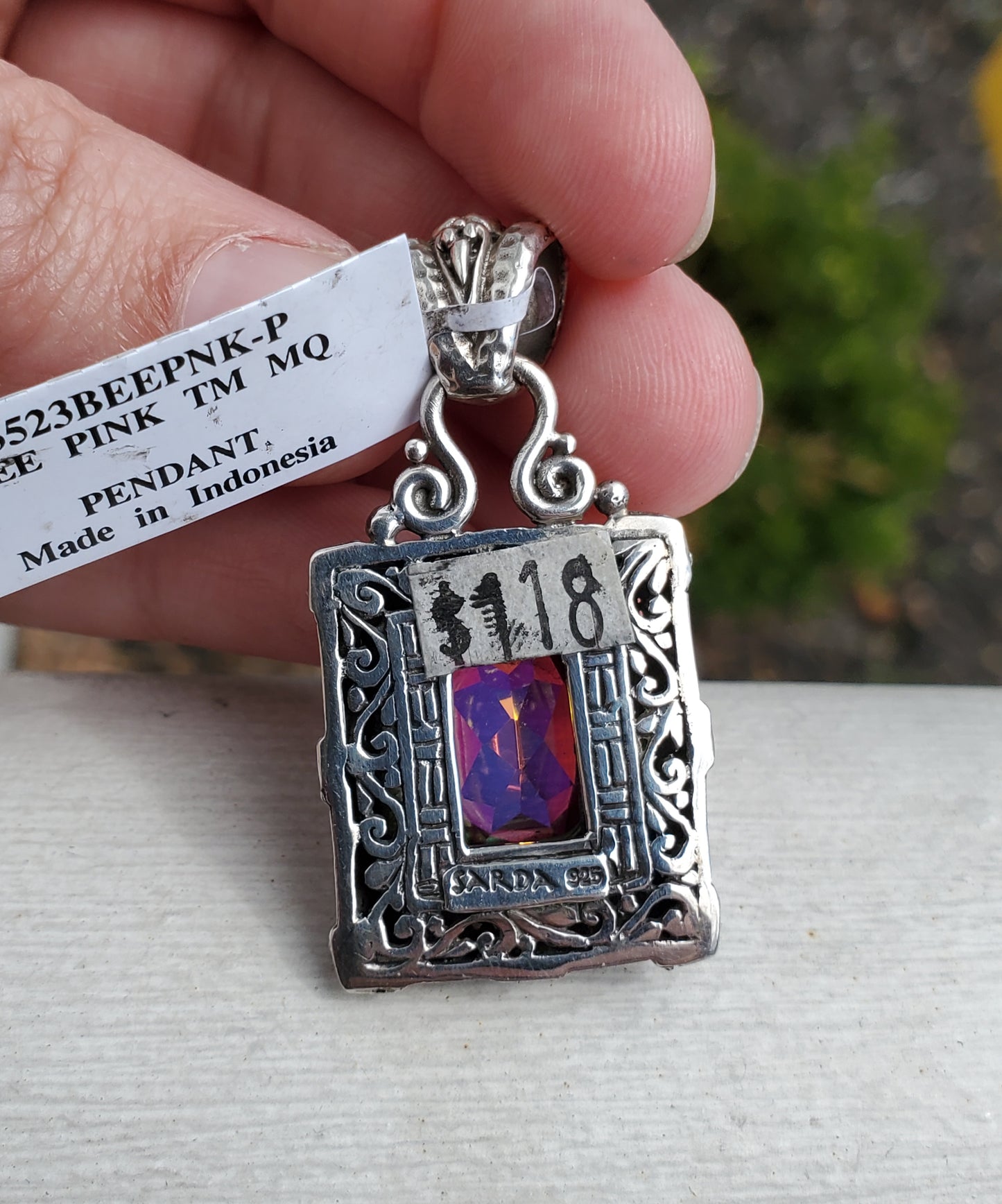 925 Sterling Silver Designer Sarda Bee Pink Tourmaline Pendant