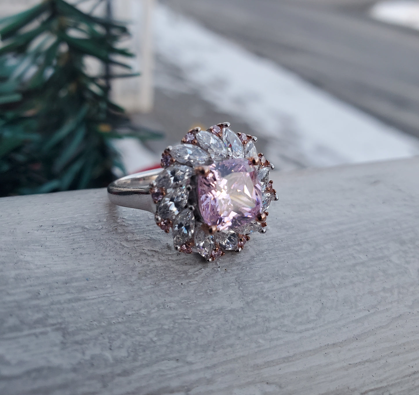 925 Sterling Silver "Aphrodite's Wreath Pink & Clear Zirconia CZ Statement Ring