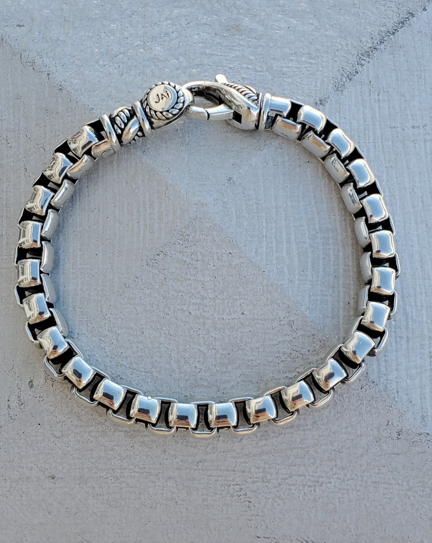 925 Sterling Silver Designer JAI John Hardy 7mm Rounded Box Chain Cable Bracelet