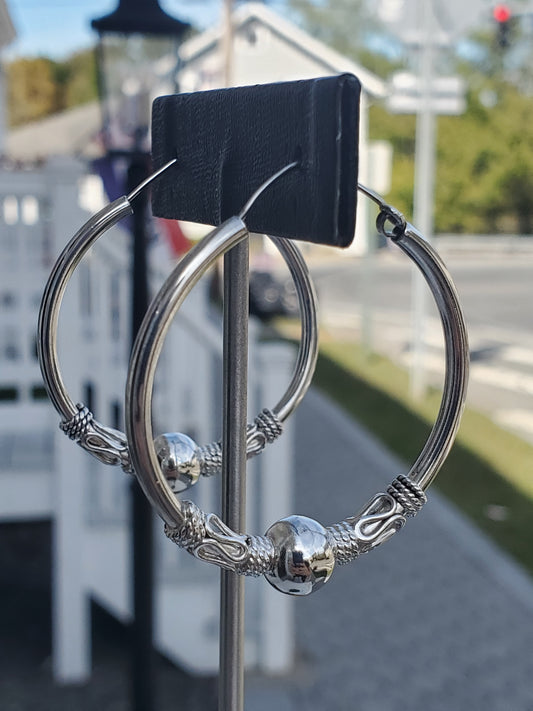 925 Large Boho Bali Beaded Endless Hoop Earrings