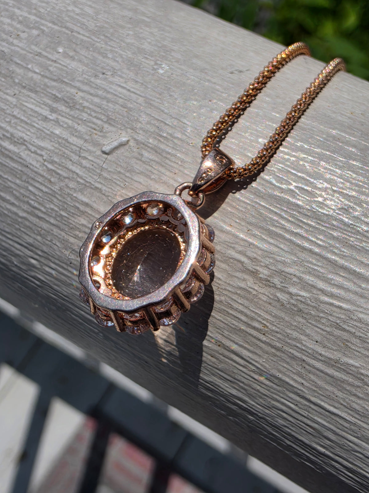 925 Sterling Silver Rose Vermeil Morganite & CZ Halo Solitare Necklace