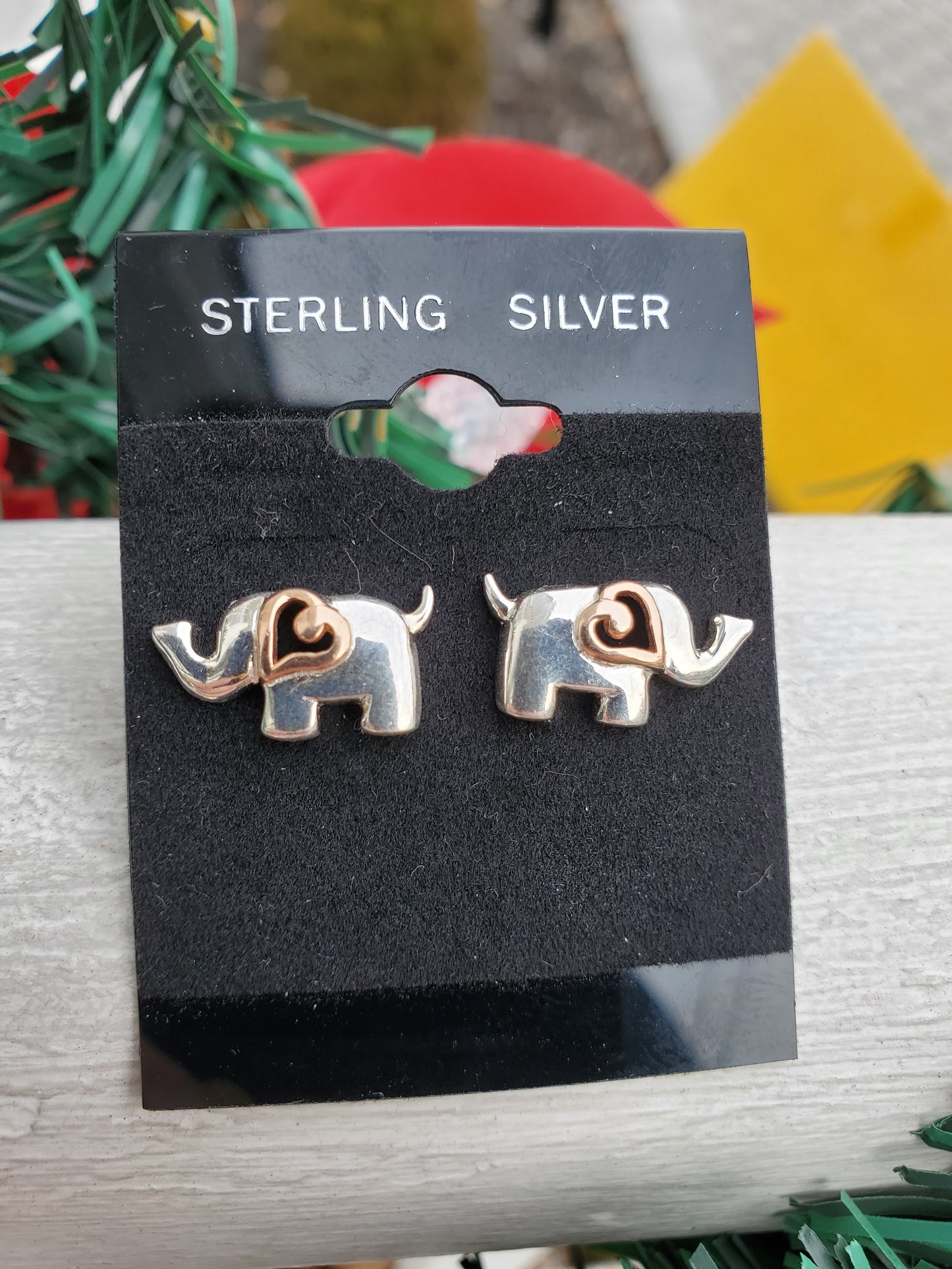 925 Sterling Silver 2tone Rose Vermeil Lucky Elephant Stud Earrings