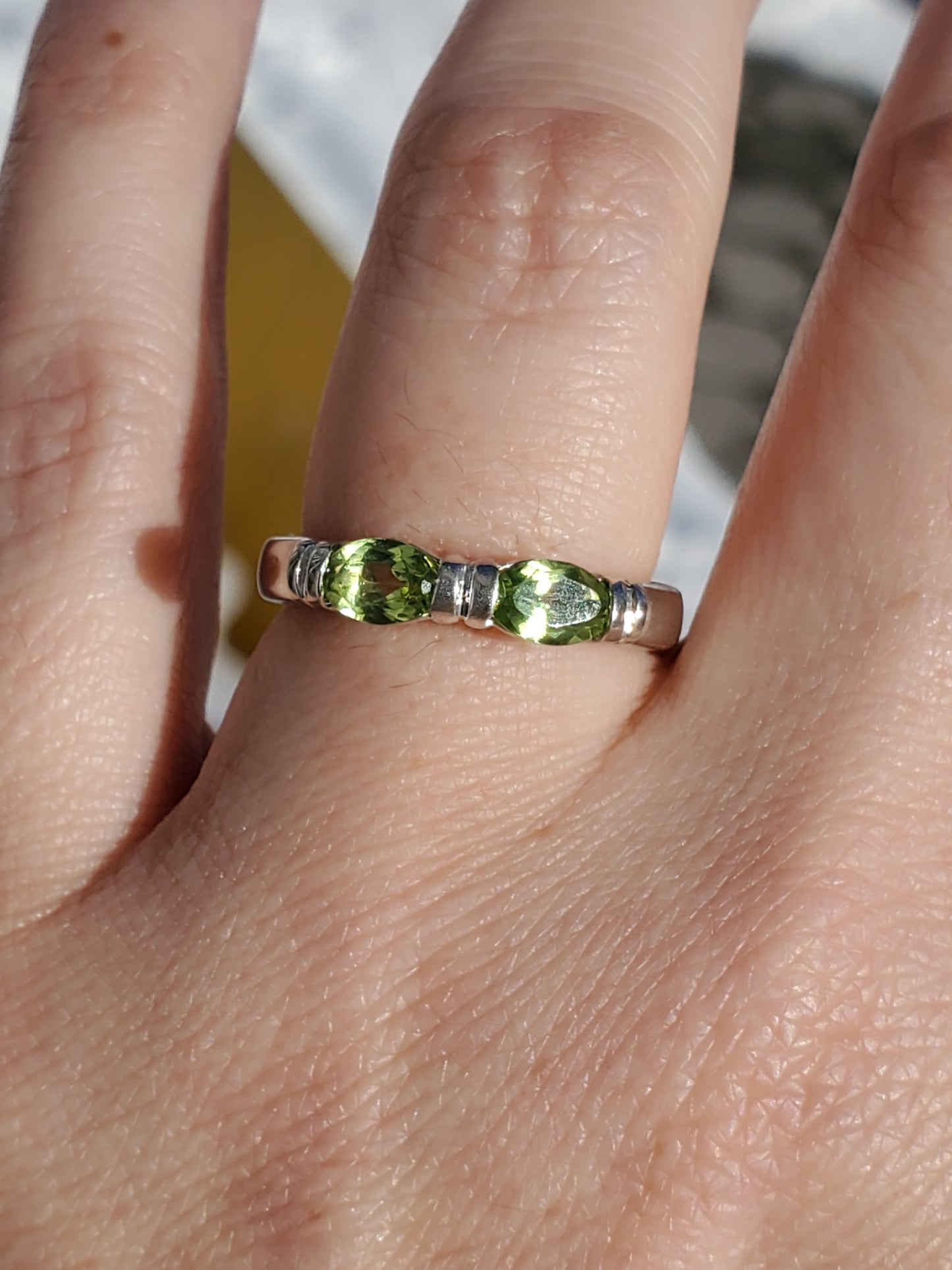 925 Sterling Silver Double Marquise Peridot Band Ring