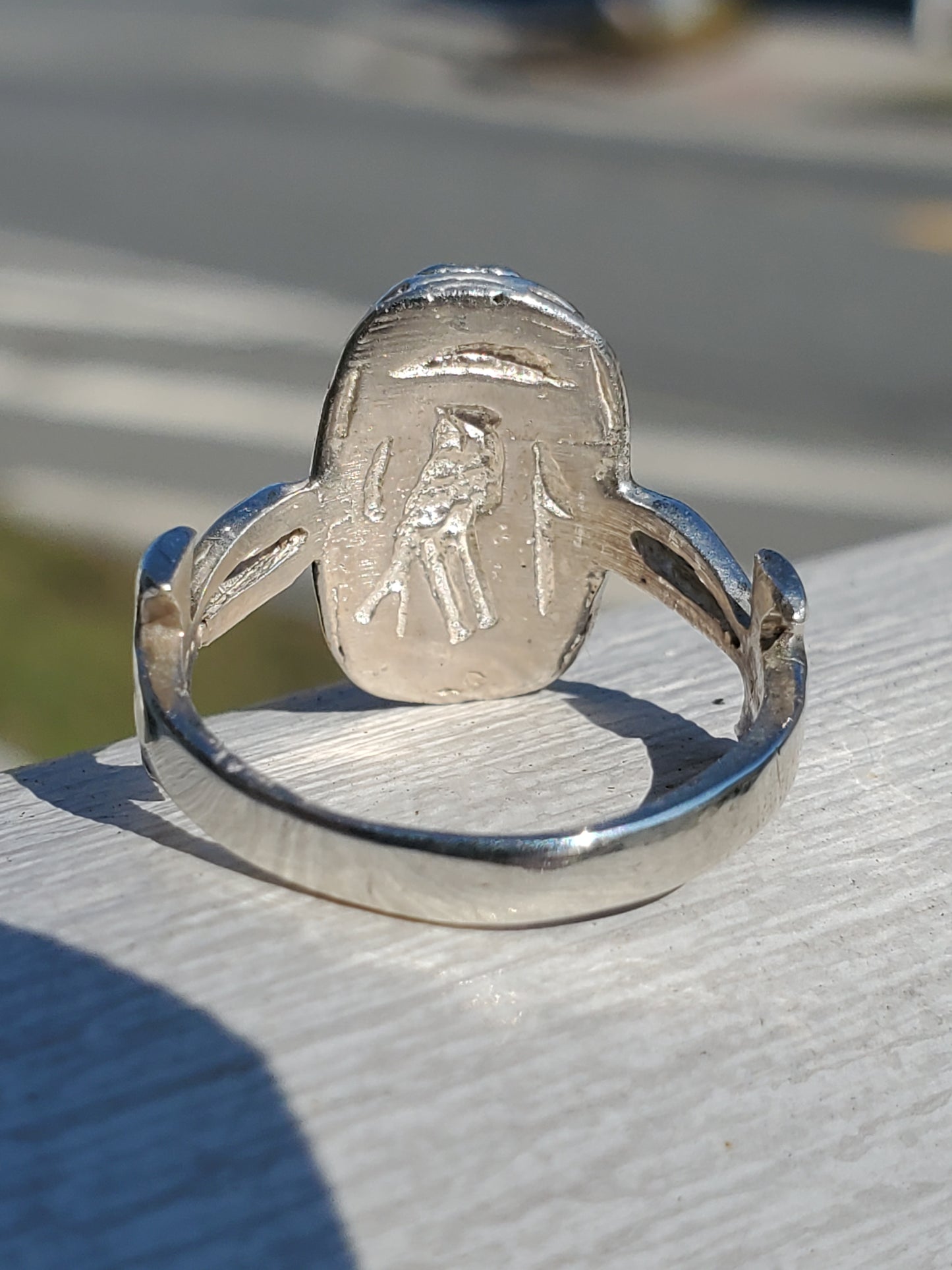 925 Sterling Silver Egyptian Scarab Onk Ankh Hieroglyphics Ring