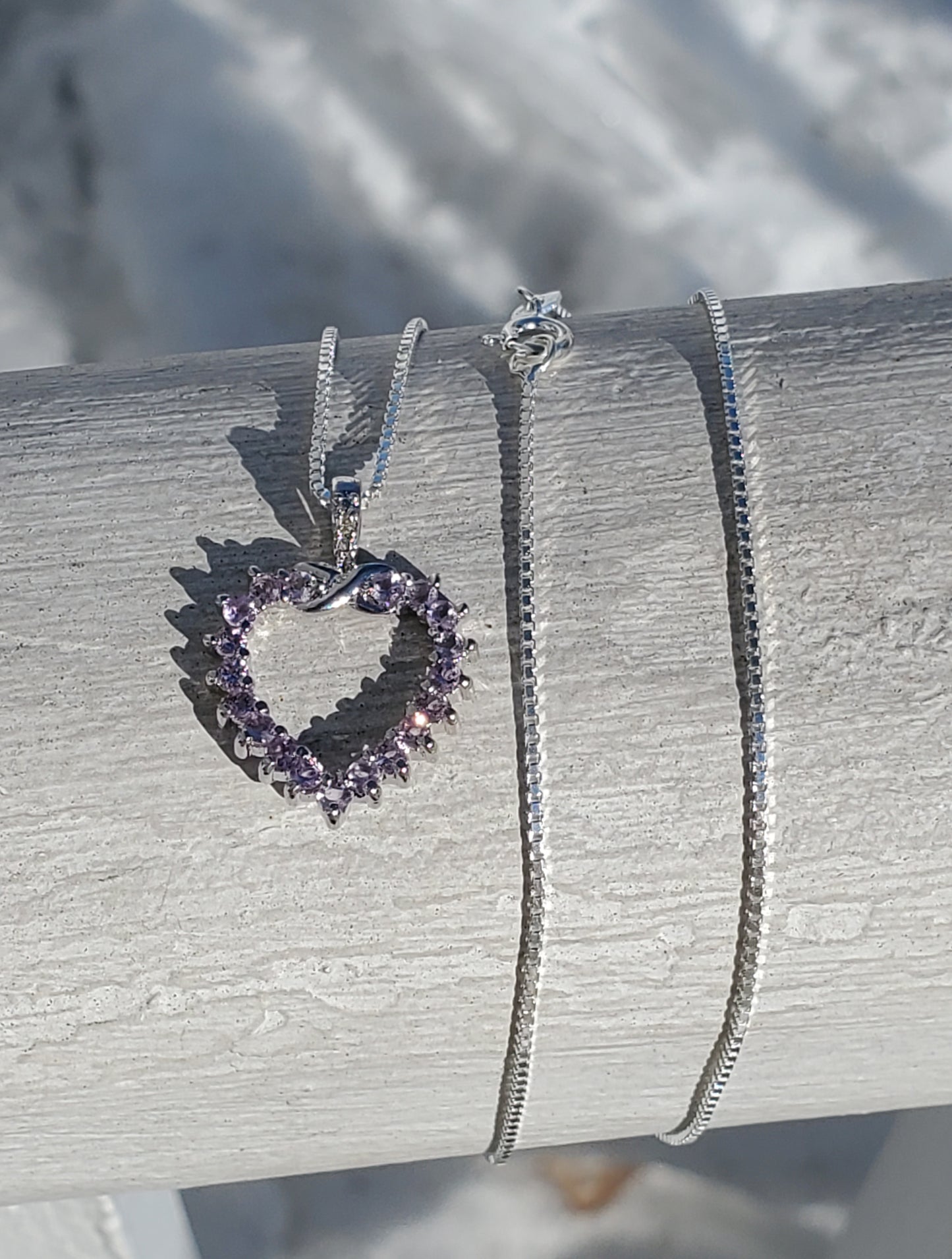 925 Sterling Silver Light Amethyst Open Heart Necklace