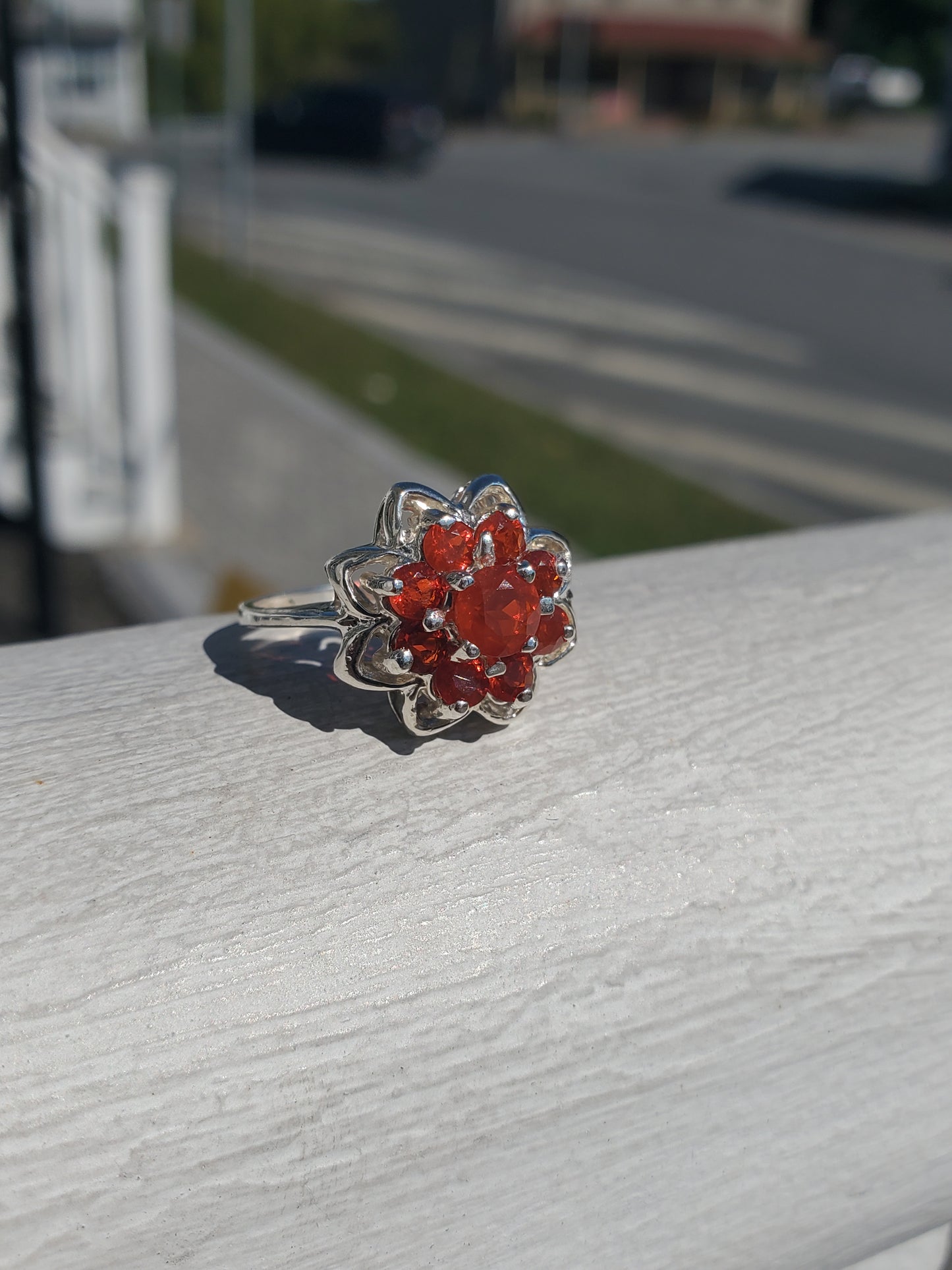 925 Sterling Silver Tangerine Zirconia Flower Cluster Ring