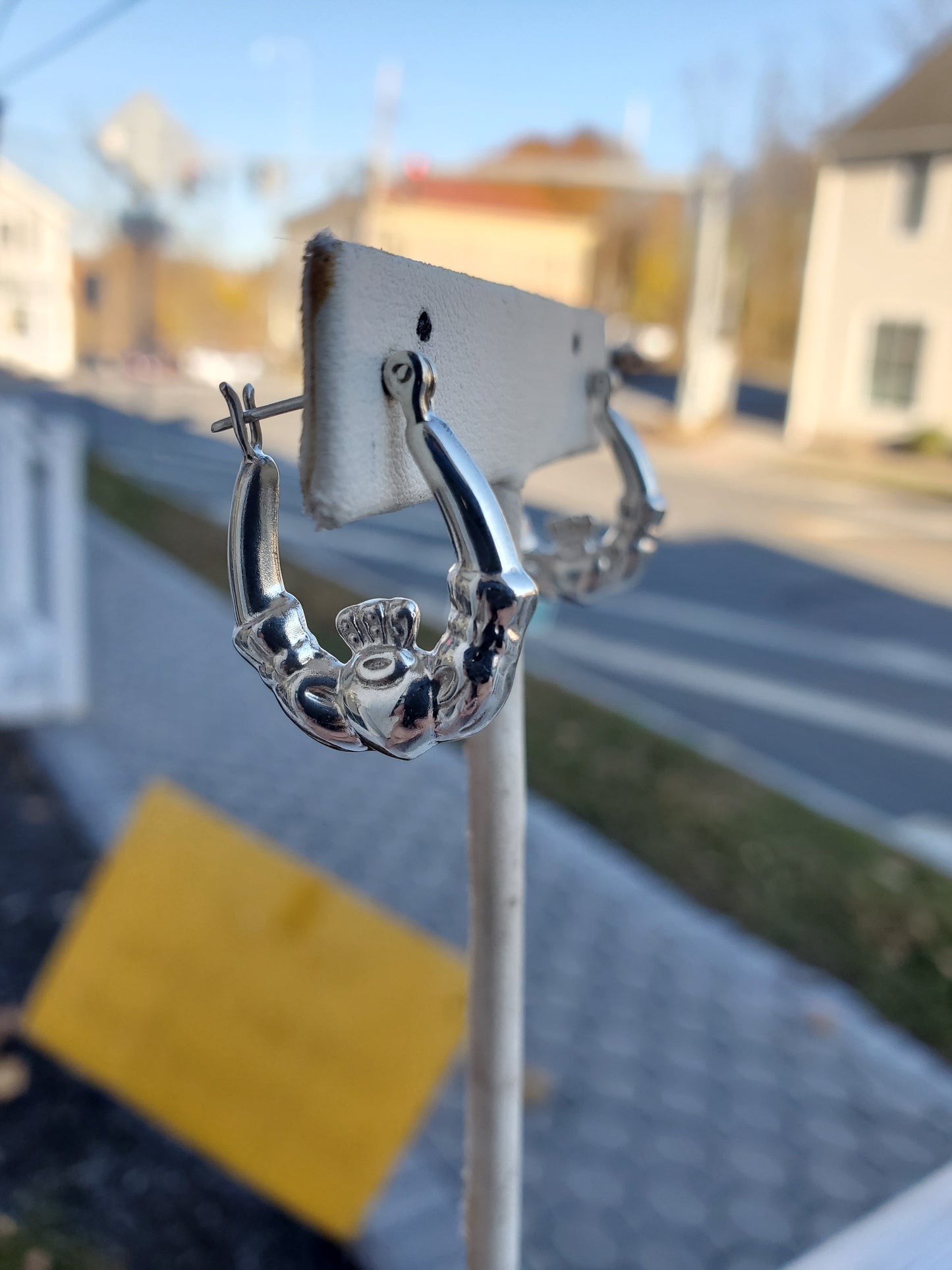 925 Sterling Silver Irish Claddagh Hoop Earrings