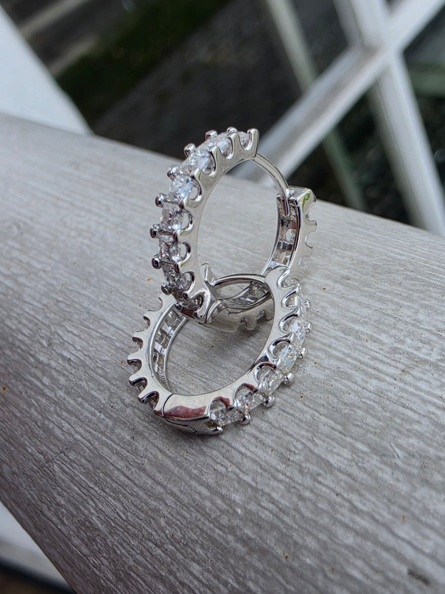 925 Sterling Silver Princess Cut Moissanite Huggie Hoop Earrings