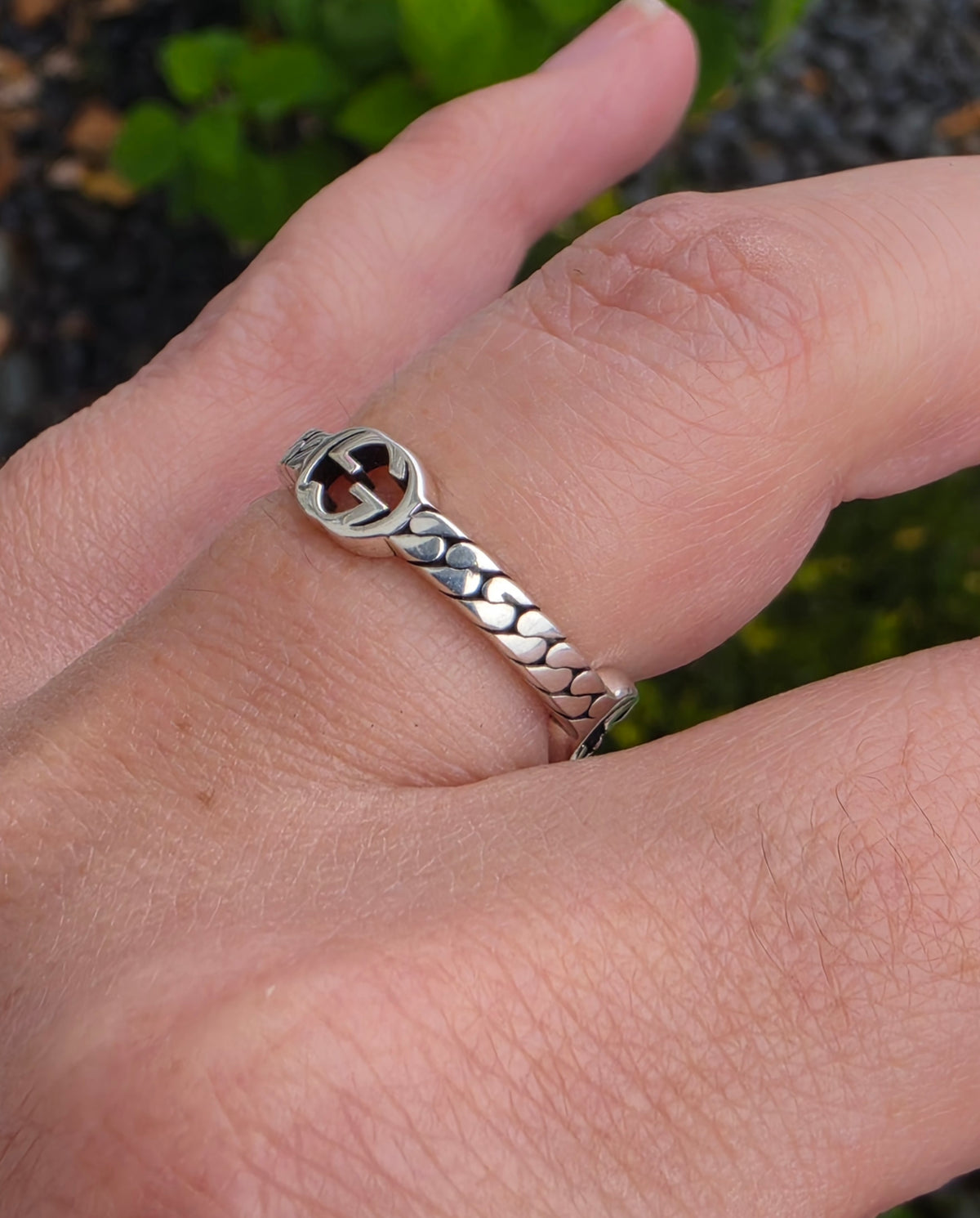 925 Sterling Silver Authentic Gucci Signature GG Cuban link band Ring