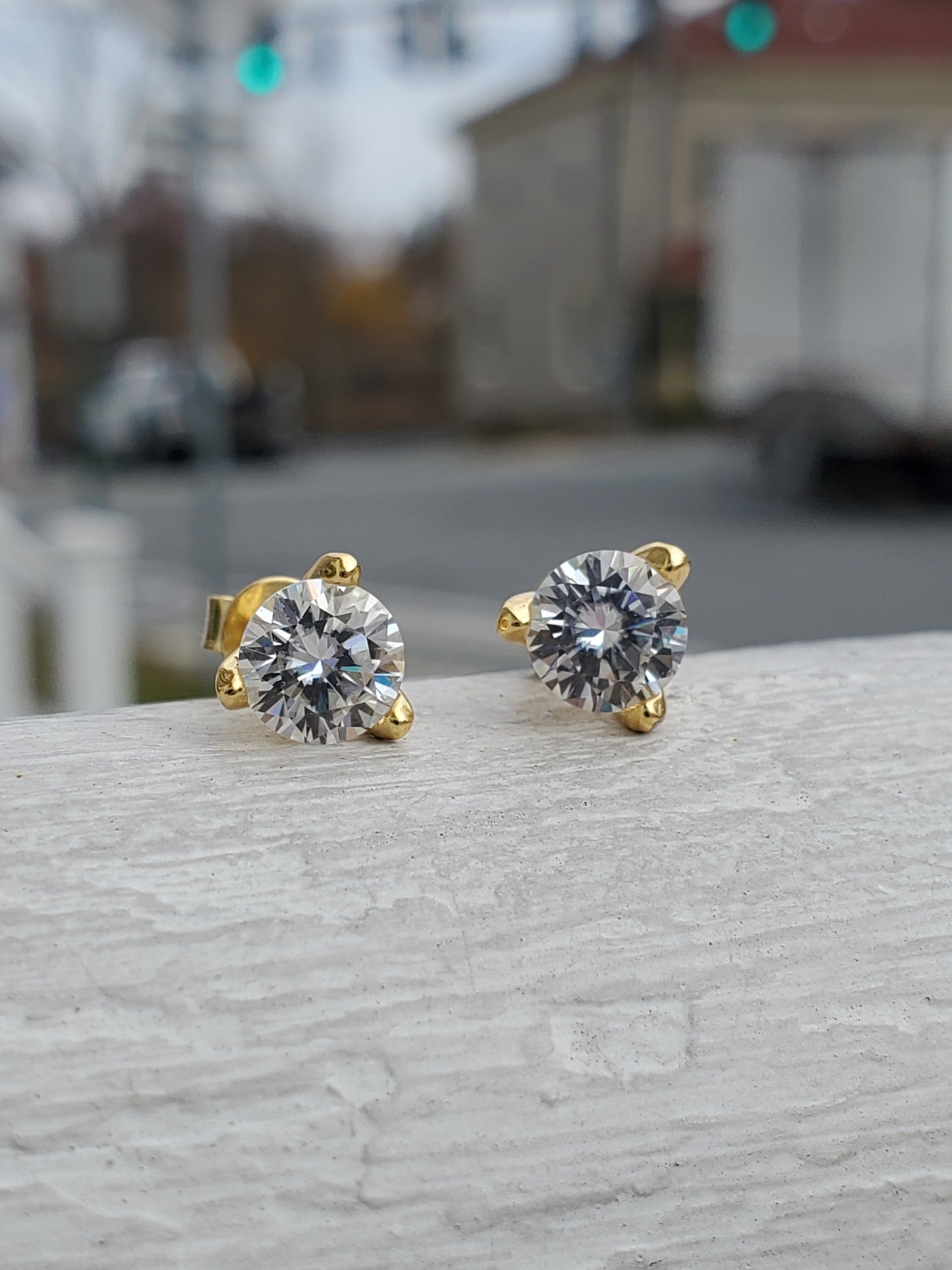 925 Sterling Silver Vermeil 2tcw Moissanite Diamond Fancy 3-Prong Setting Stud Post Earrings