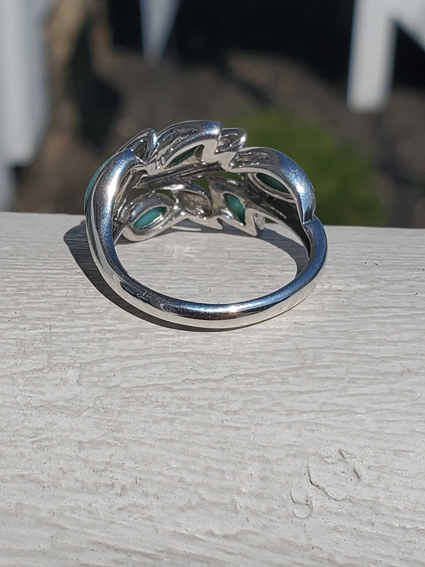 925 Sterling Silver Turquoise Leaf Band Ring