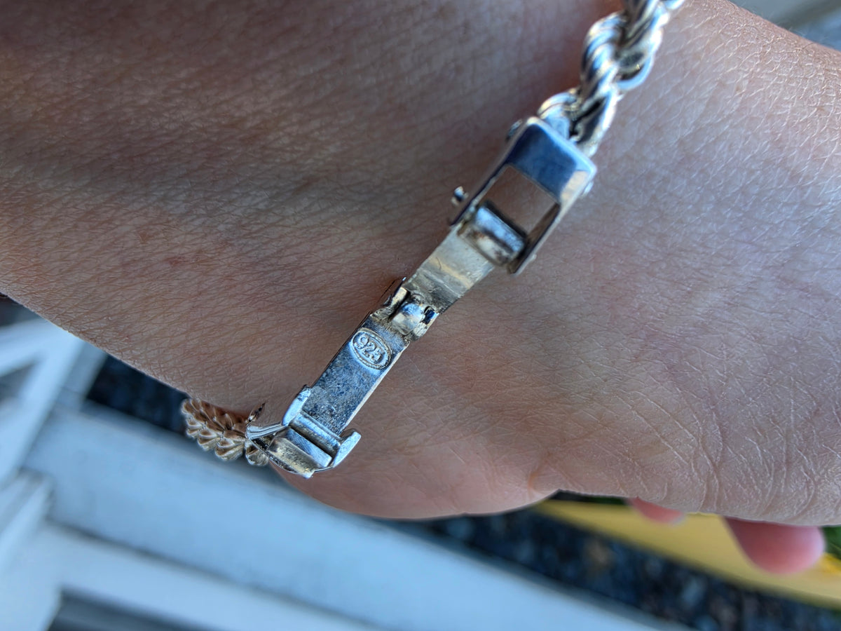925 Sterling Silver Designer Oryx Natural Sapphire Bezel Rope Bracelet Watch