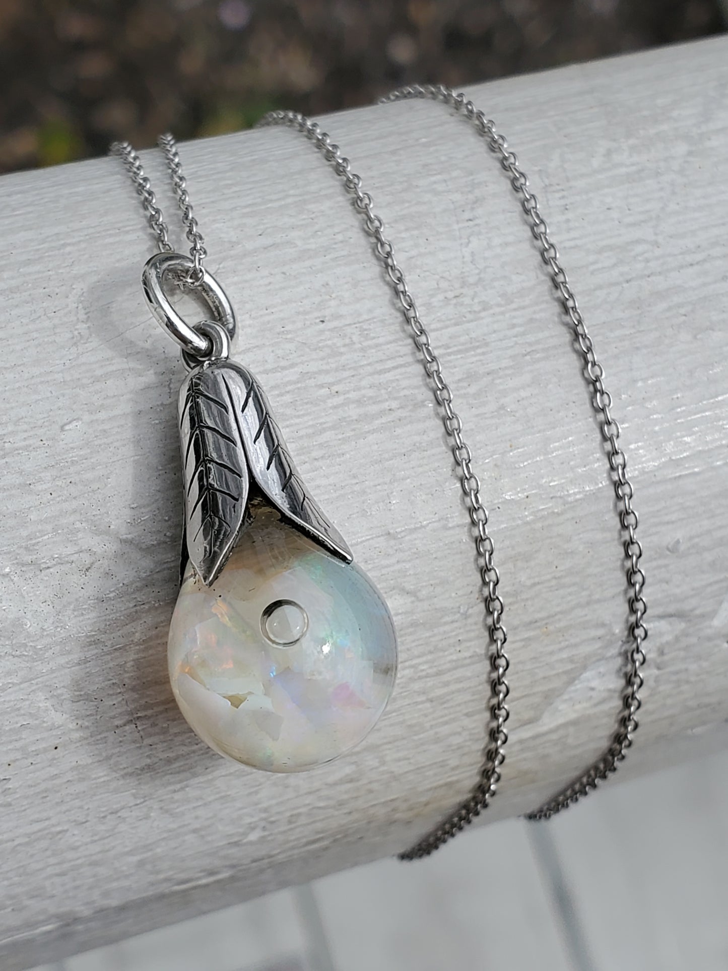 925 Sterling Silver Vintage Glass Floating Opal Necklace