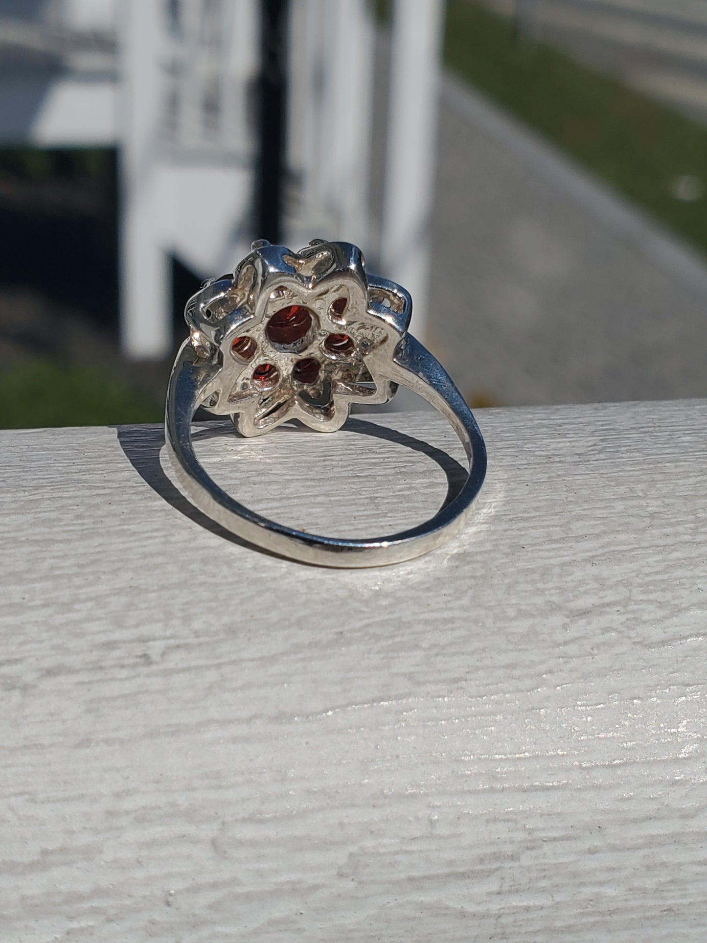 925 Sterling Silver Tangerine Zirconia Flower Cluster Ring