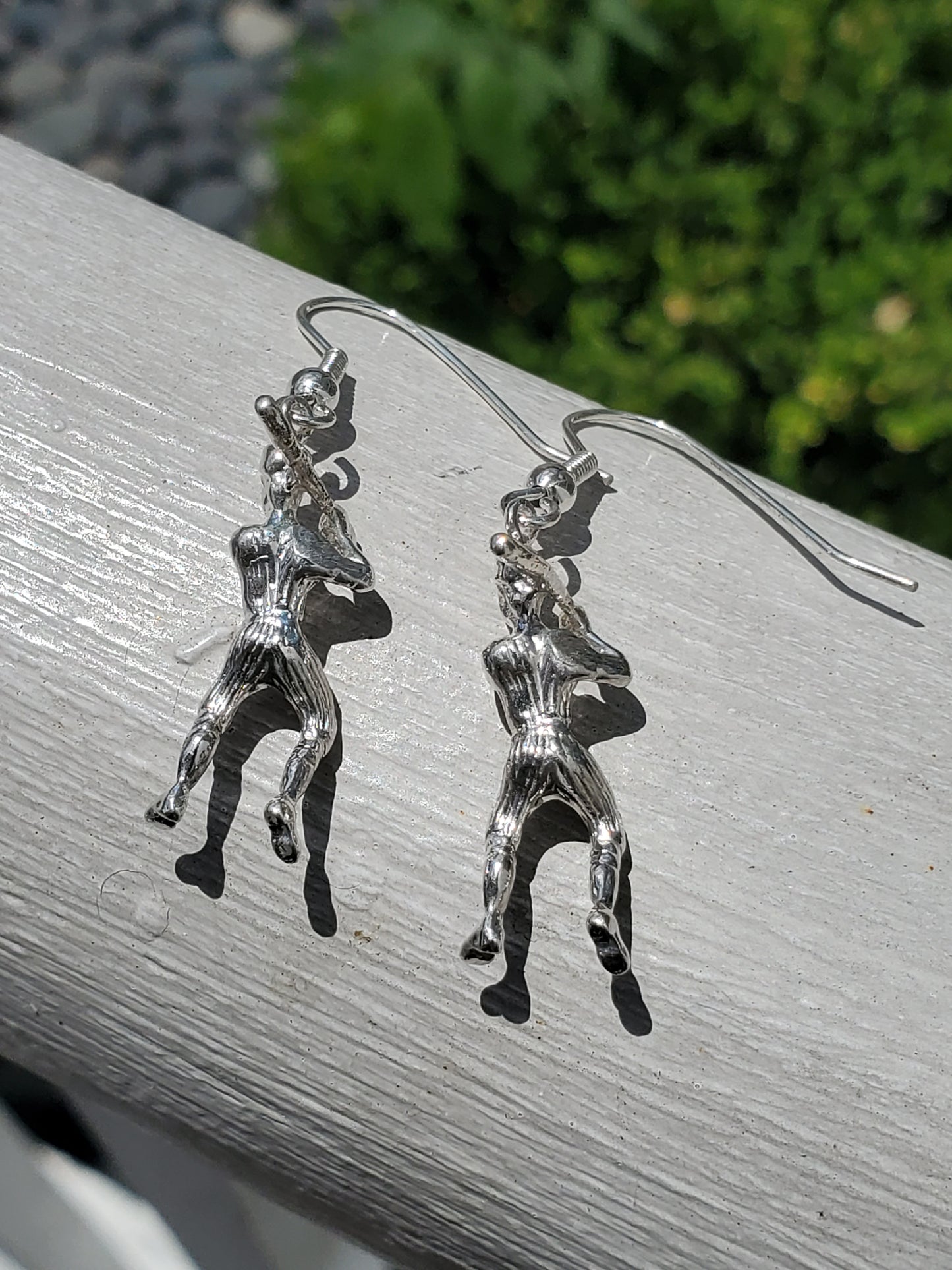 925 Sterling Silver Baseball Softball Player Batter Dangle Earrings