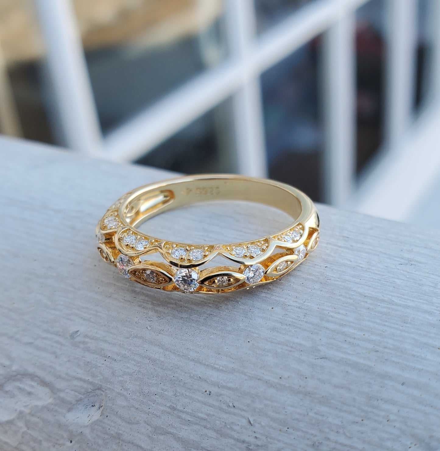 925 Sterling Silver Vermeil Arabian Sunset Moissanite Diamond Band Ring