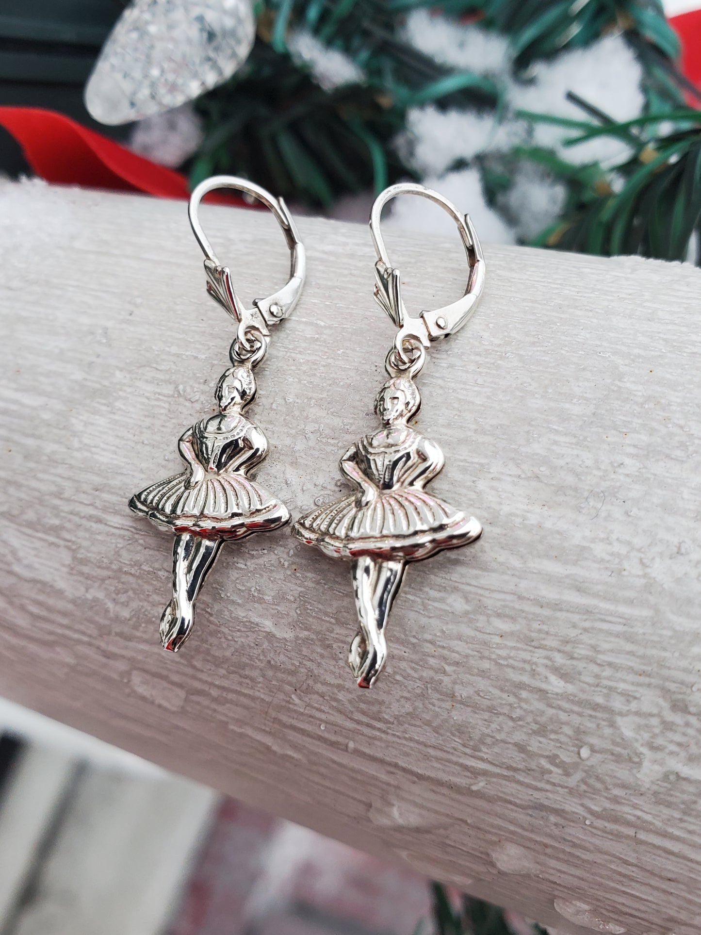 925 Sterling Silver Dangling Ballerina Dancer Leaverback Earrings