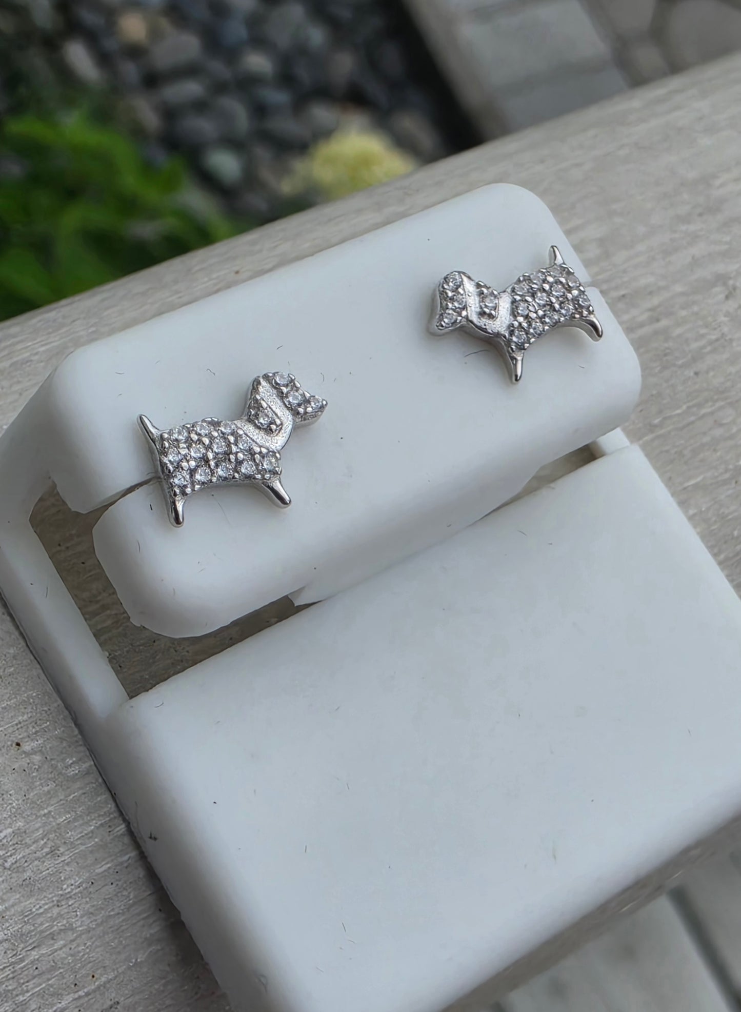 925 Sterling Silver Puppy Dog 🐶 White Spinel Stud Earrings