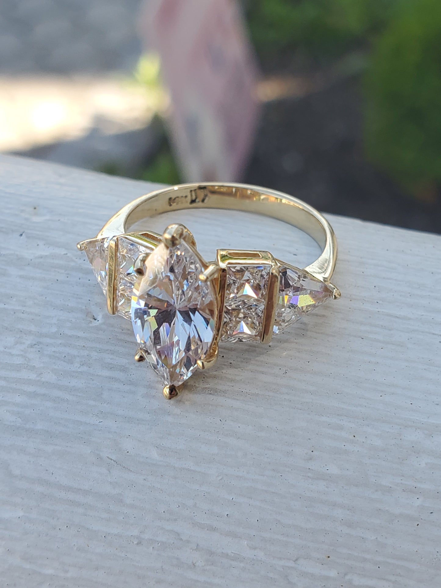 14k Solid Gold 3ct Zirconia Marquise Cluster Ring