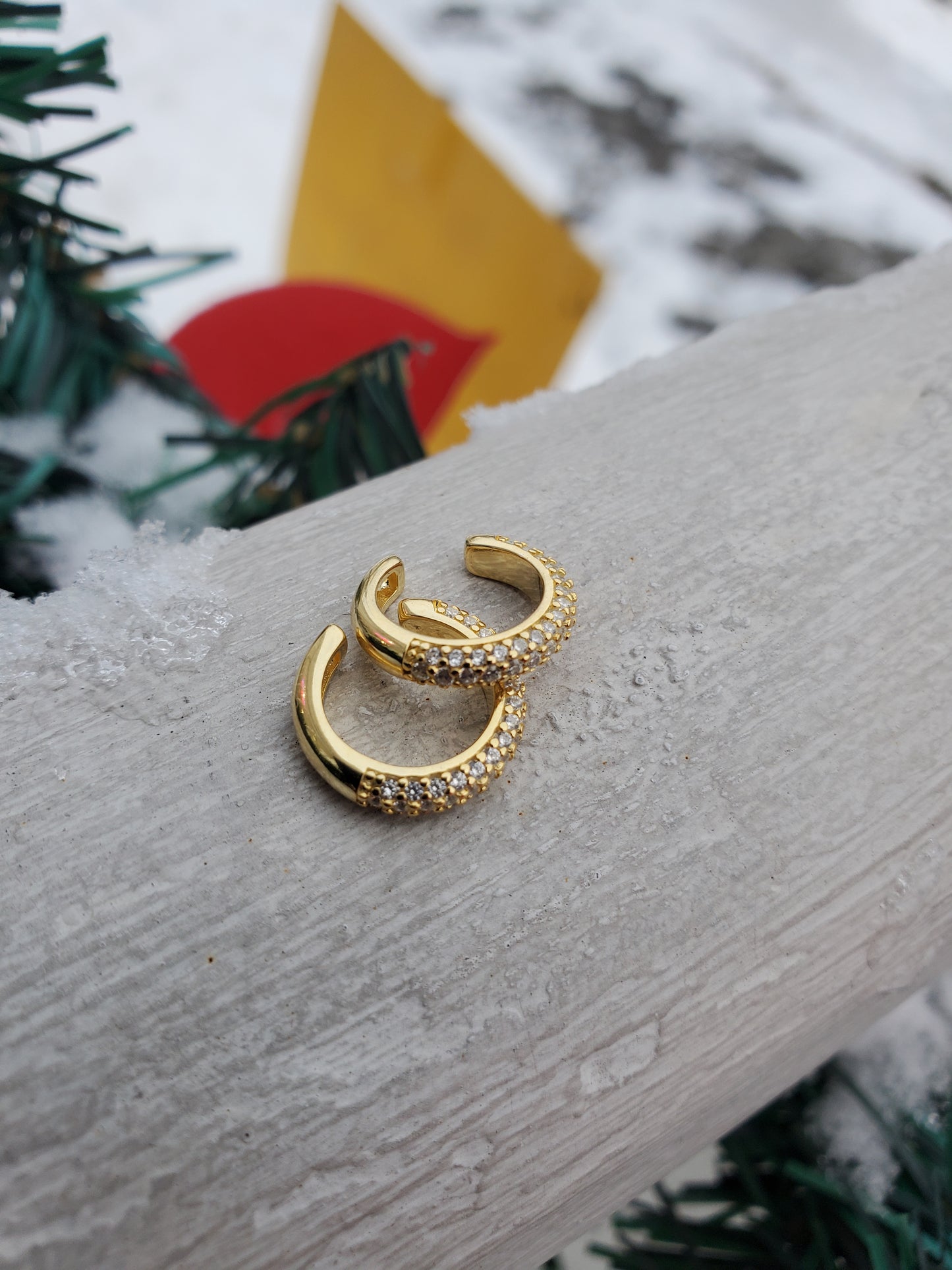 925 Sterling Silver Vermeil Pave Set Zirconia CZ Ear Cuff Earrings