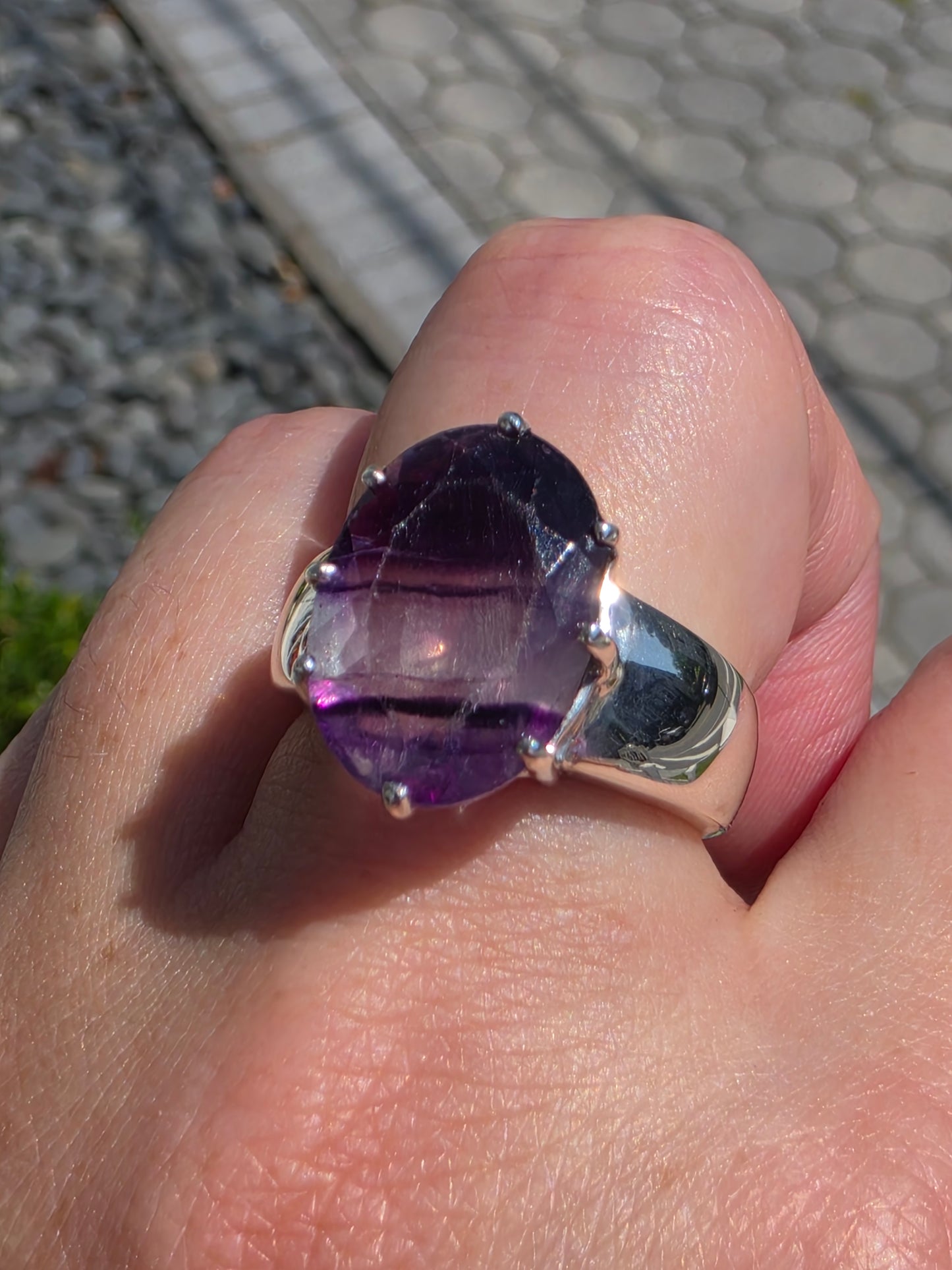 925 Sterling Silver Brazilian Amethyst Large 6 CT Oval Stone Solitare Ring