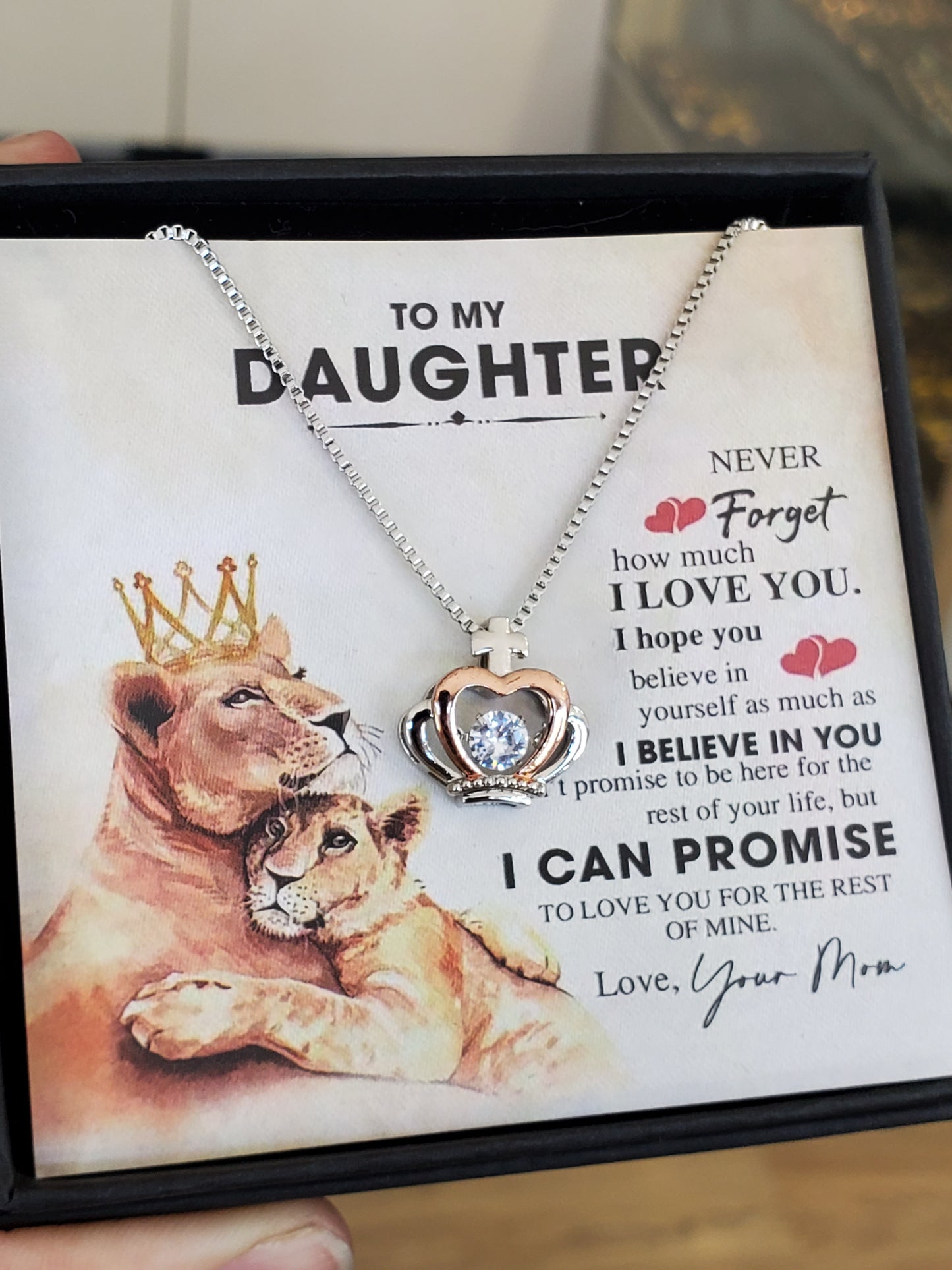 Stainless Steel To My Daughter Crown Tiara Floating Zirconia CZ Necklace