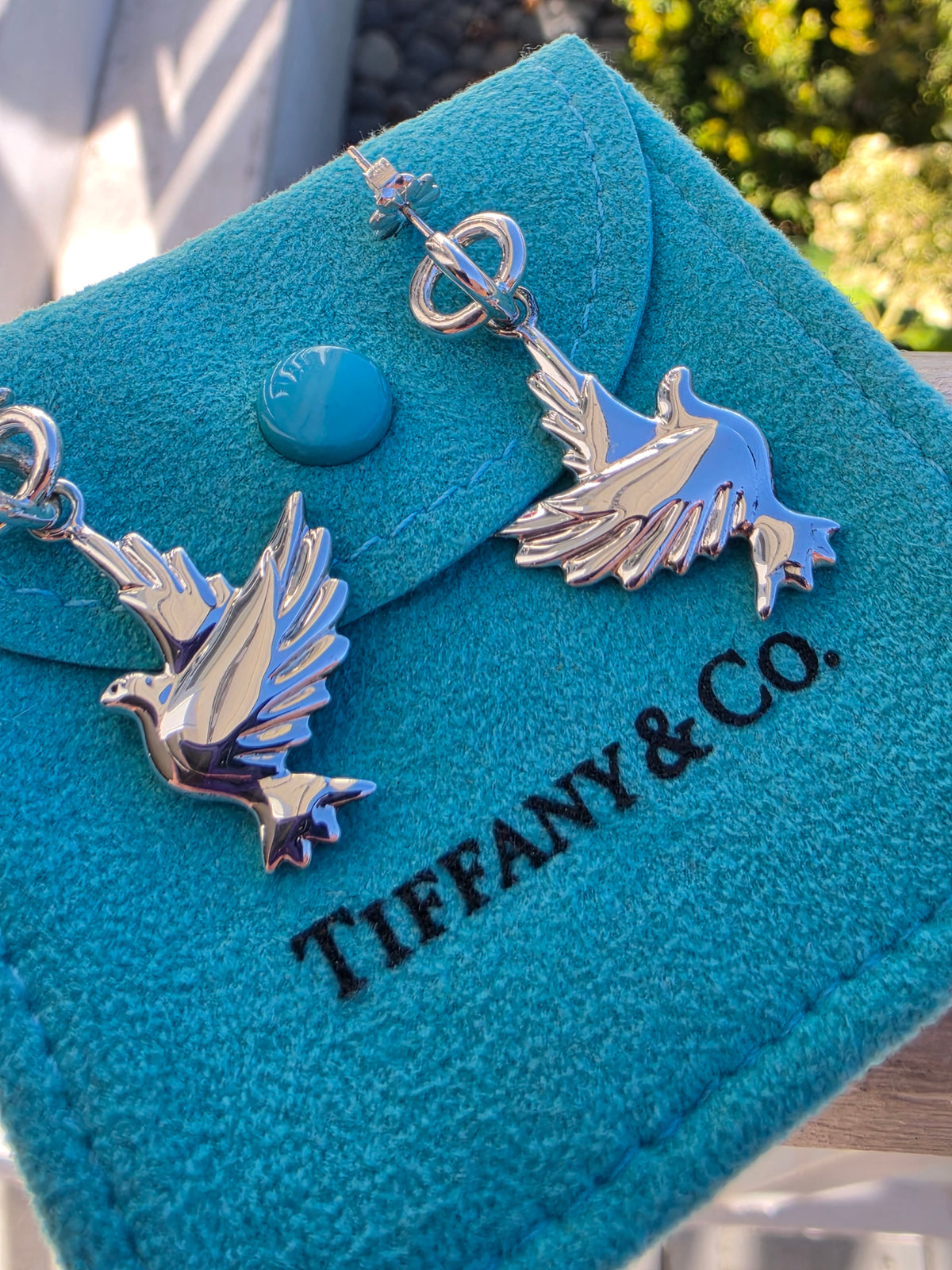 925 Sterling Silver Designer Tiffany & Co Dangling Peace Dove Earrings