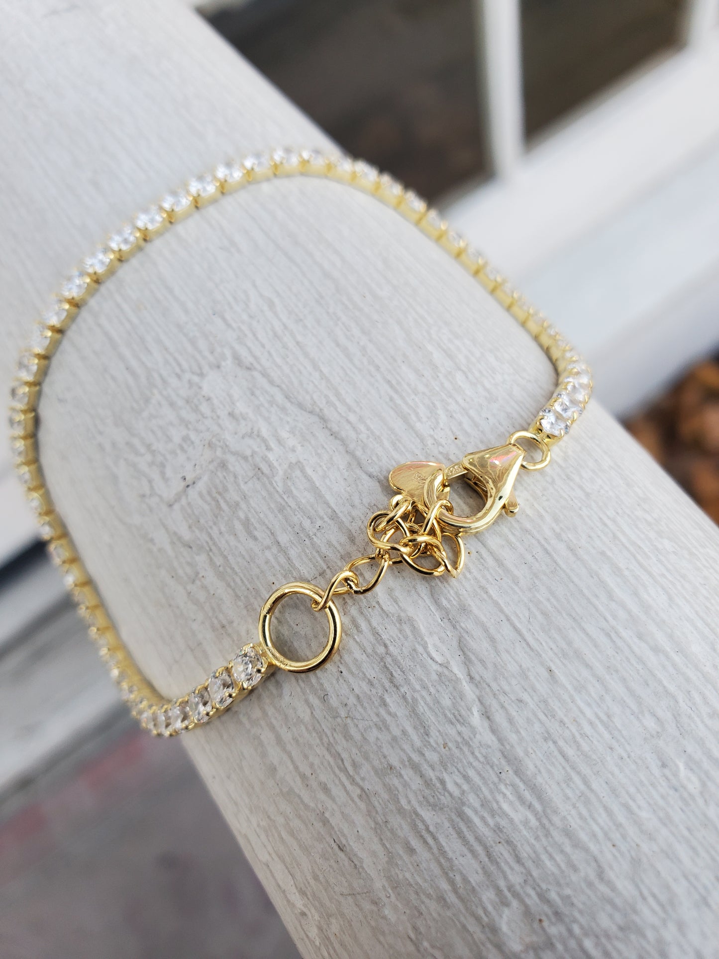 925 Sterling Silver Vermeil Zirconia Tennis Bracelet with Extension