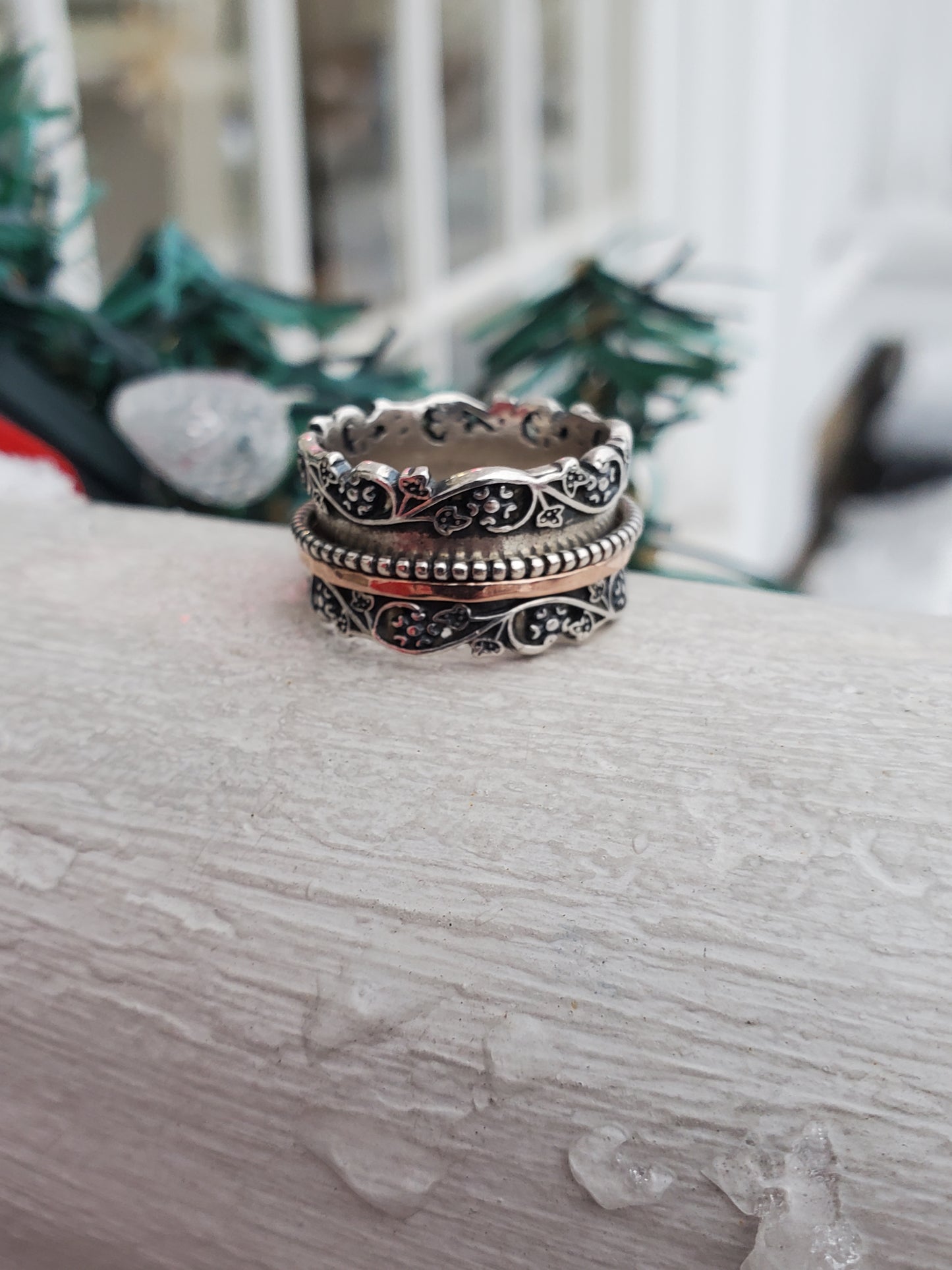 925 Sterling Silver Designer PAZ Israel Thick Oxydized Spinner Band Ring