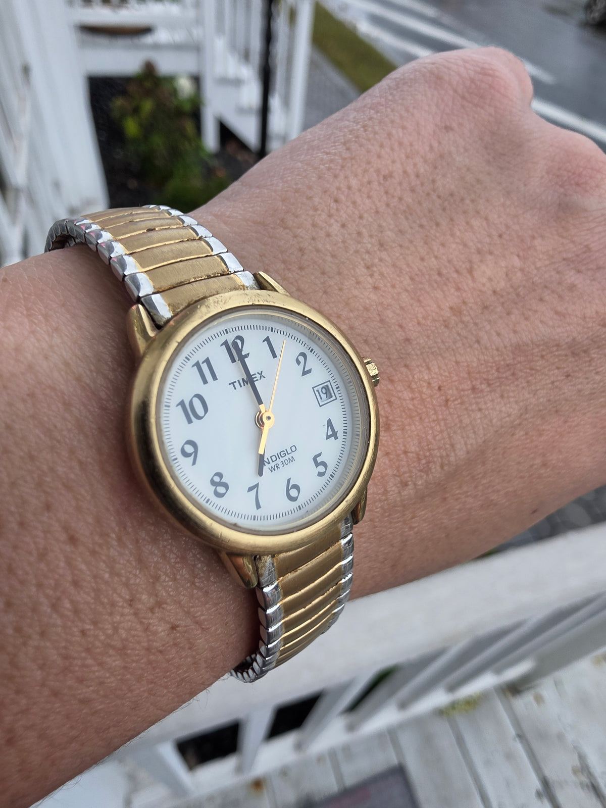 Ladies Timex Indiglo Two-Tone Spidel Stretch Band Watch