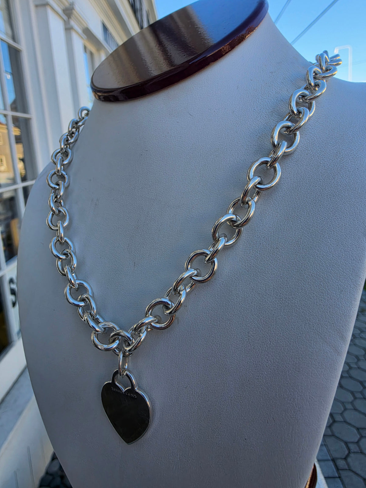 925 Sterling Silver Tiffany & Co. dangle heart tag chain link necklace