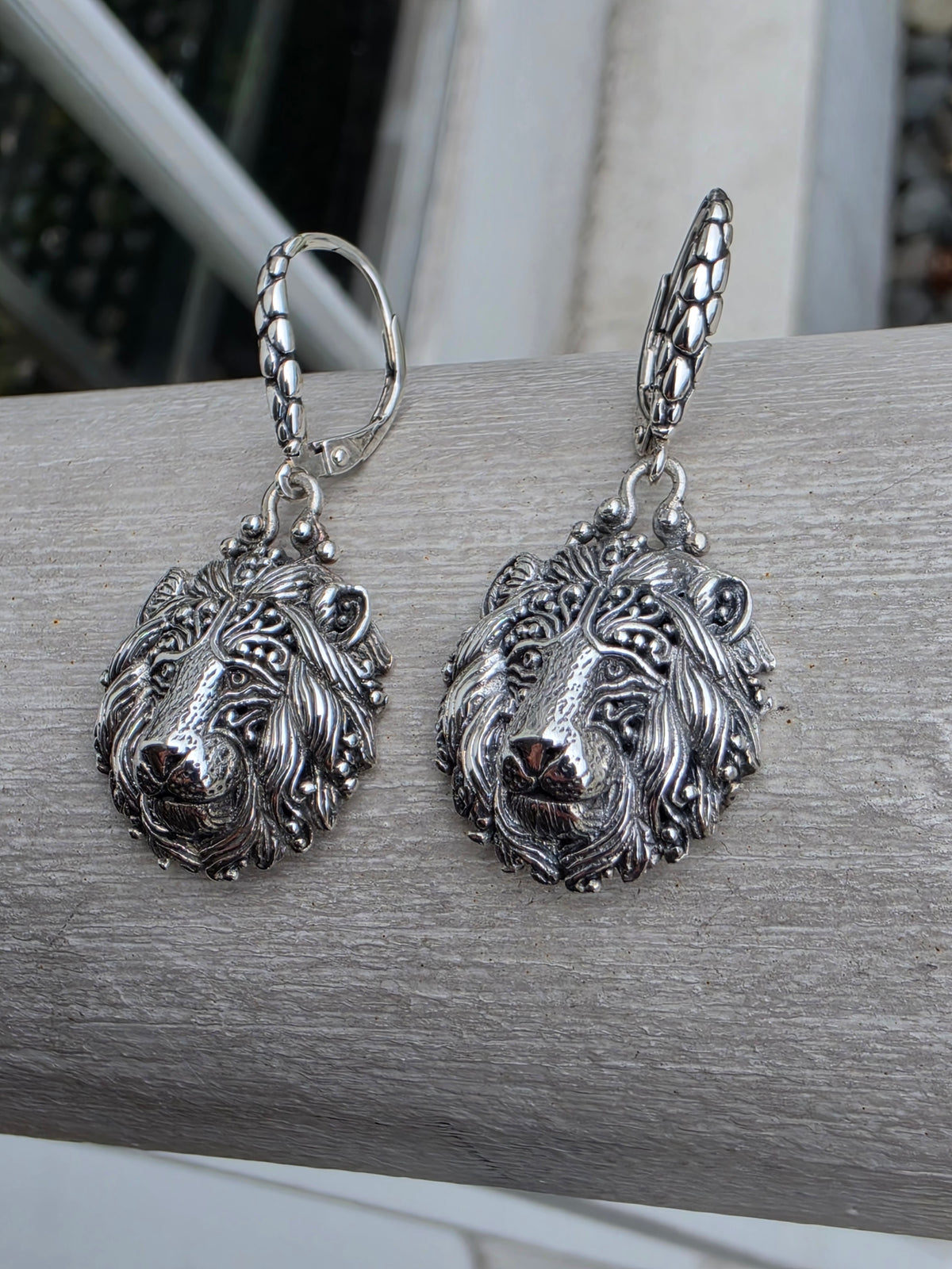 925 Sterling Silver Designer Sarda Lion Lioness Dangling Earrings