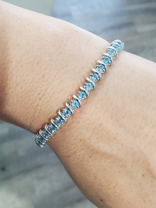 925 Sterling Silver 6tcw Sky Blue Topaz S Design Bracelet