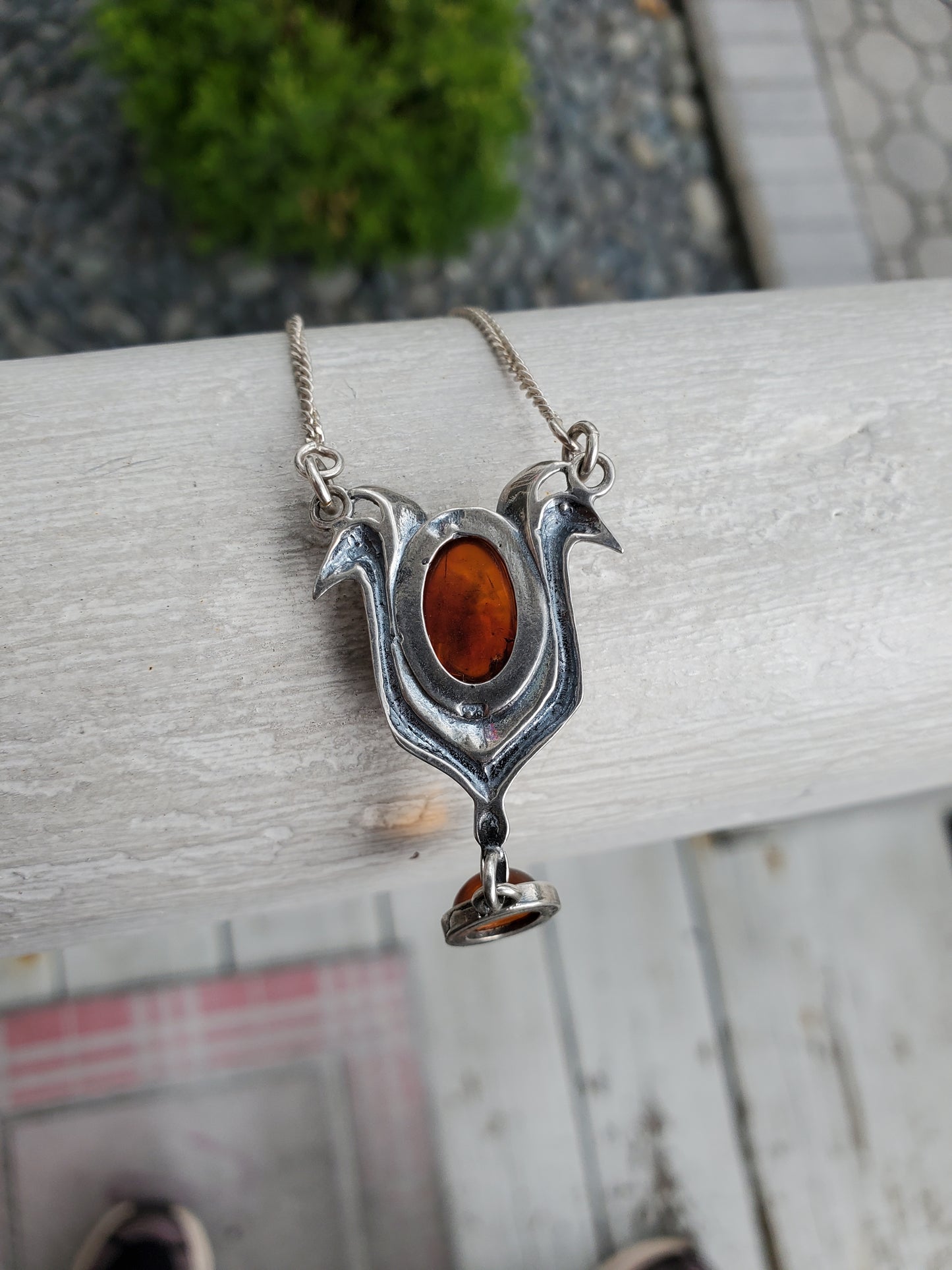 925 Sterling Silver Natural Amber Tulip Dangling Necklace