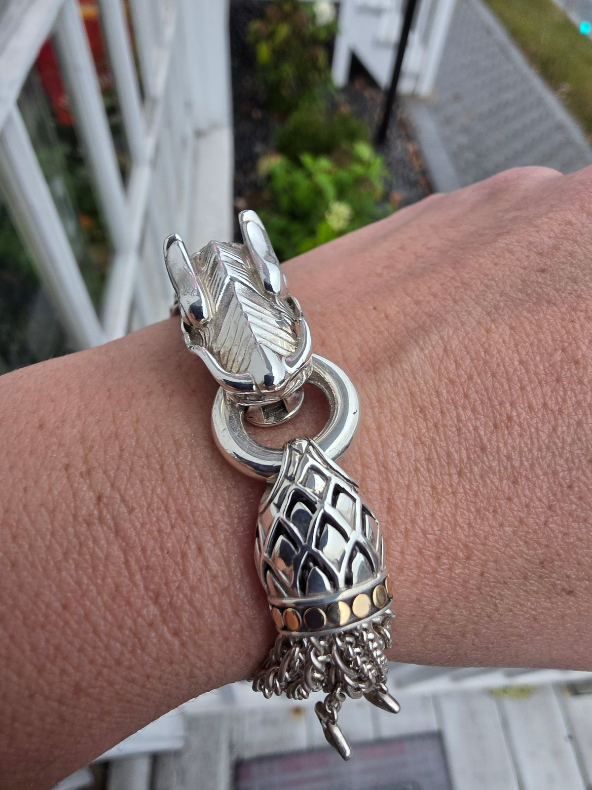 925 Sterling Silver & 18k Gold Designer John Hardy Naga Dragon Multi-Strand Bracelet