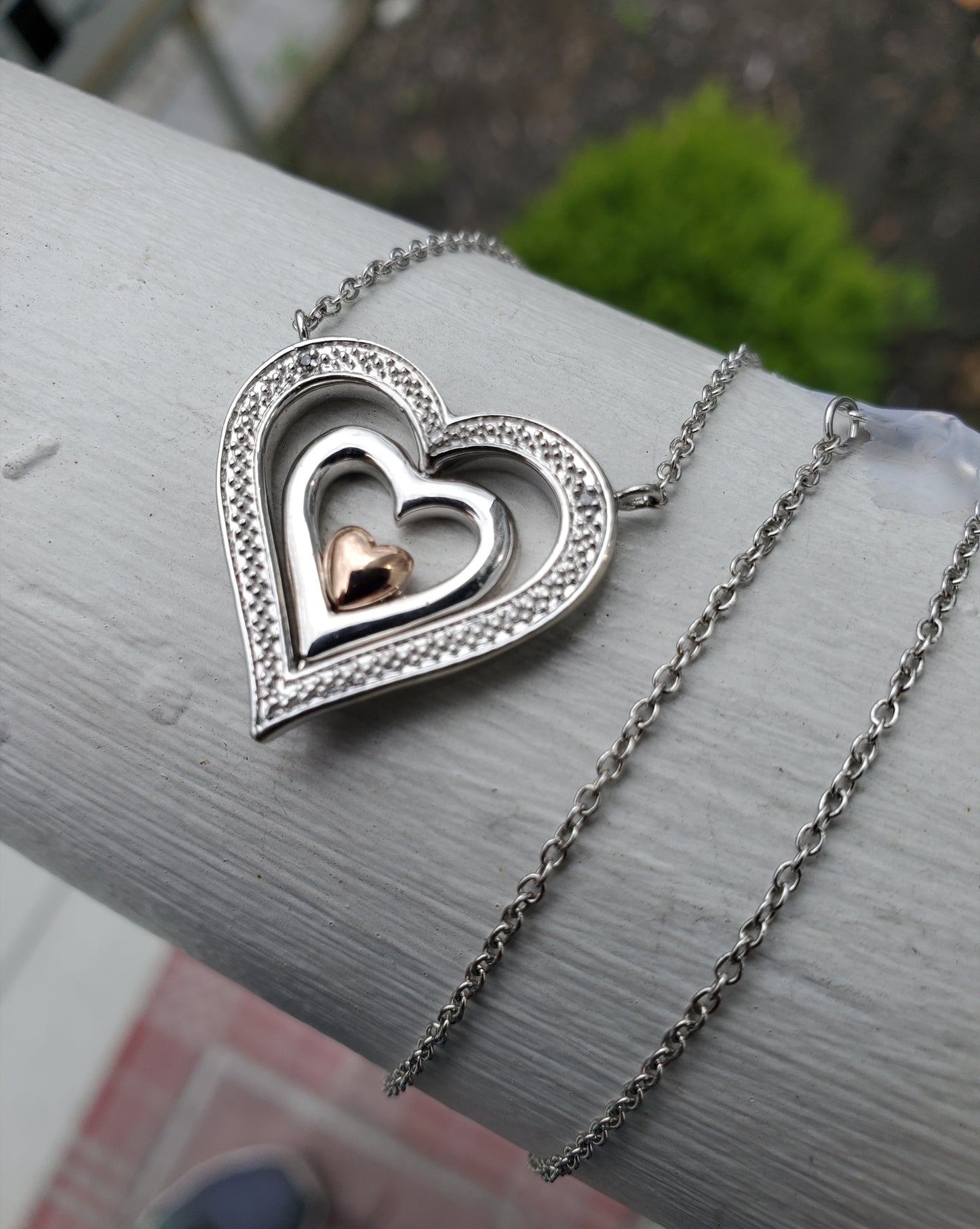 925 Sterling Silver & 14k Gold  Helzberg Diamond Double Heart "I Am Loved" Necklace