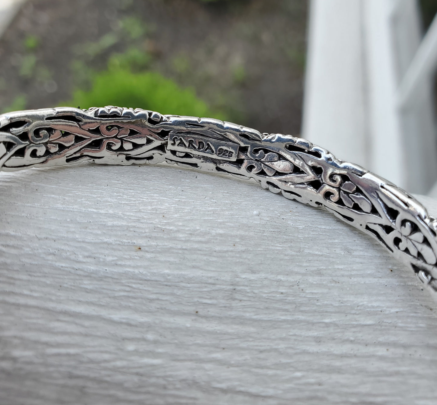 925 Sterling Silver Designer Sarda Filagre Lava Cobblestone Bangle Bracelet 7"