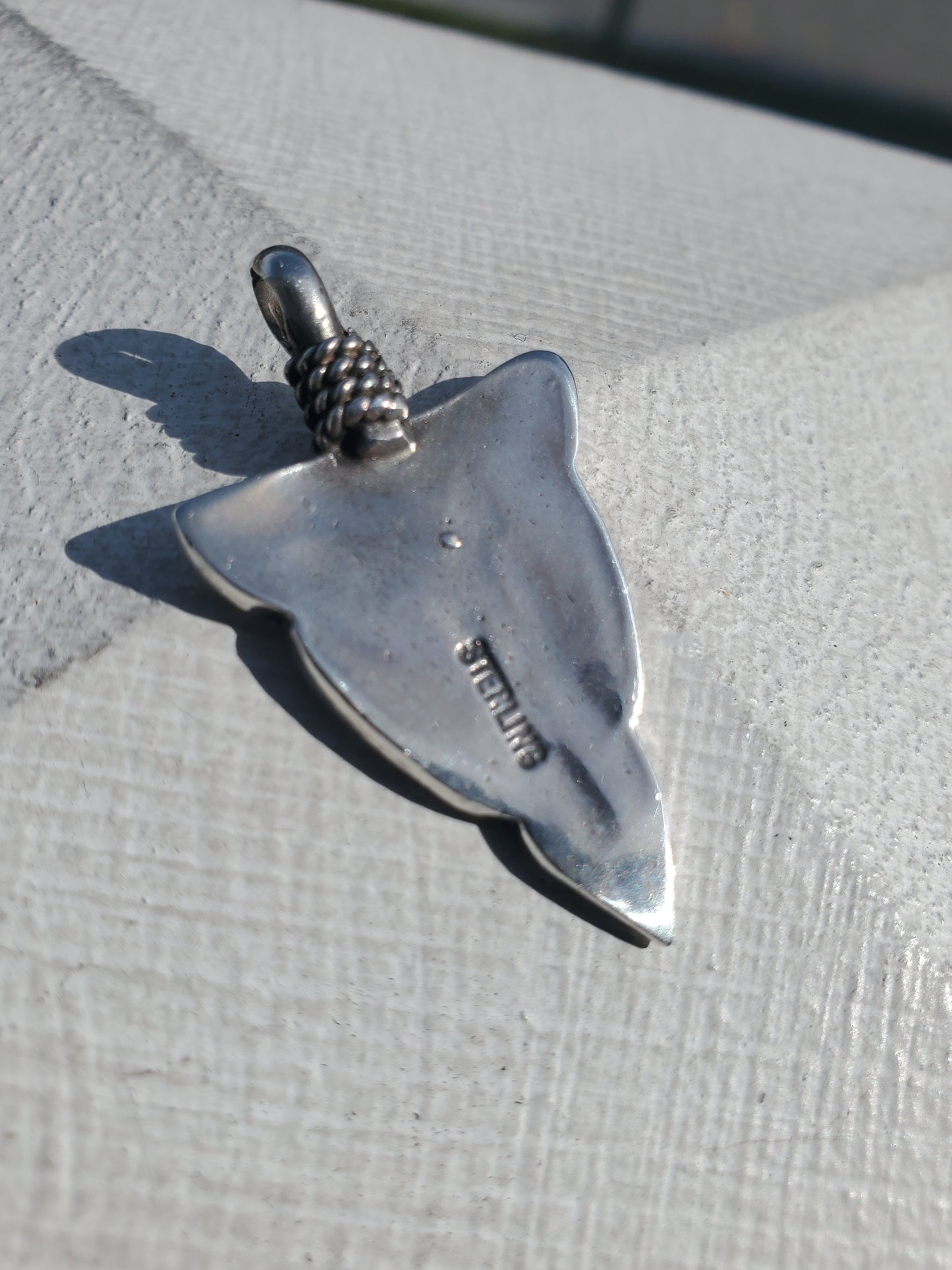 925 Sterling Silver crushed Turquoise & Coral Inlay Arrowhead Pendant Charm