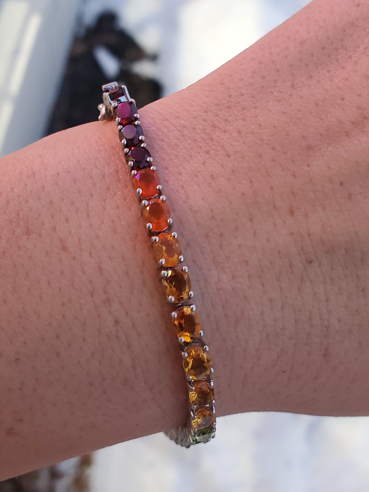 925 Sterling Silver Multi-Color Rainbow🌈 Gemstone Tennis Bracelet 8"