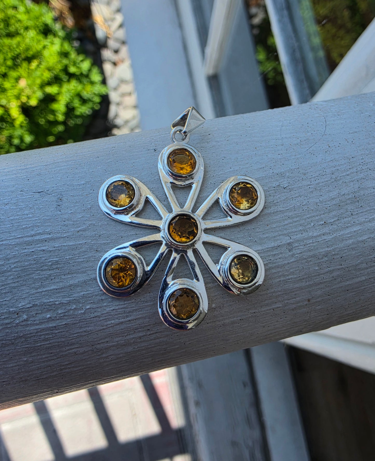 925 Sterling Silver Large Citrine Bezel Set Daisy Charm Pendant