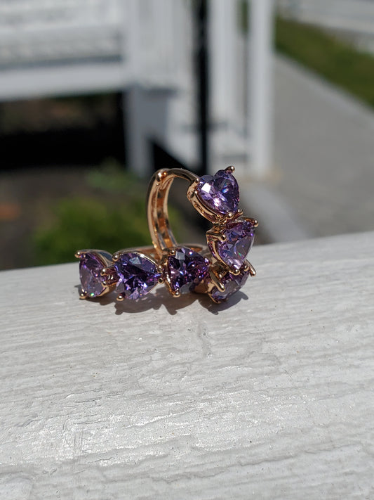 Stainless Steel 316L Simulated Purple Amethyst Heart Huggie Hoop Earrings
