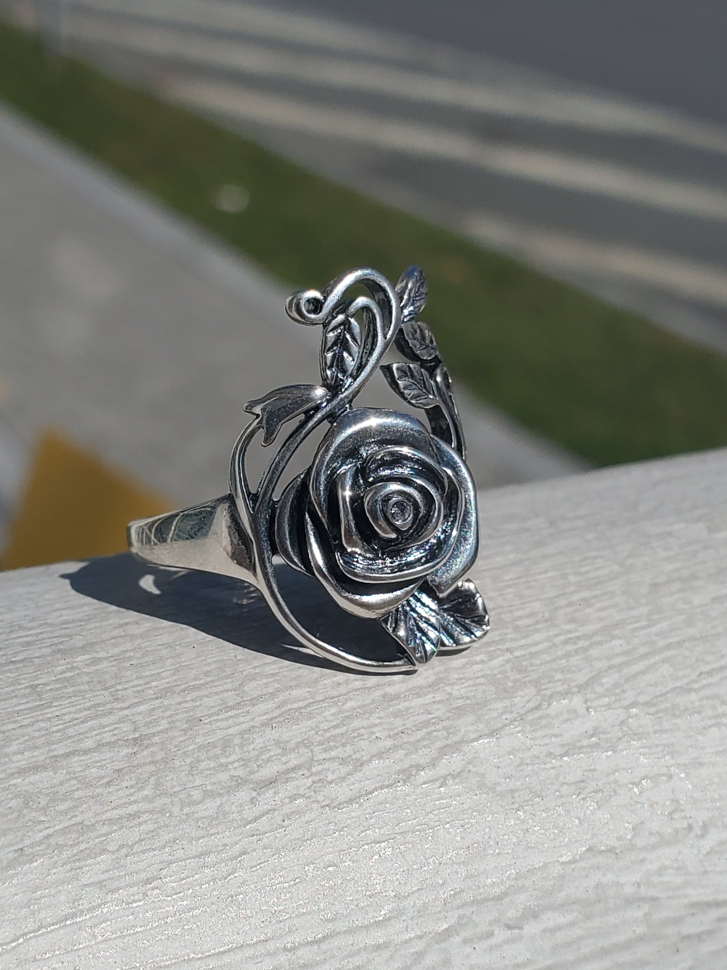 925 Sterling Silver Large Oxydized Blooming Rose 🌹 Ring