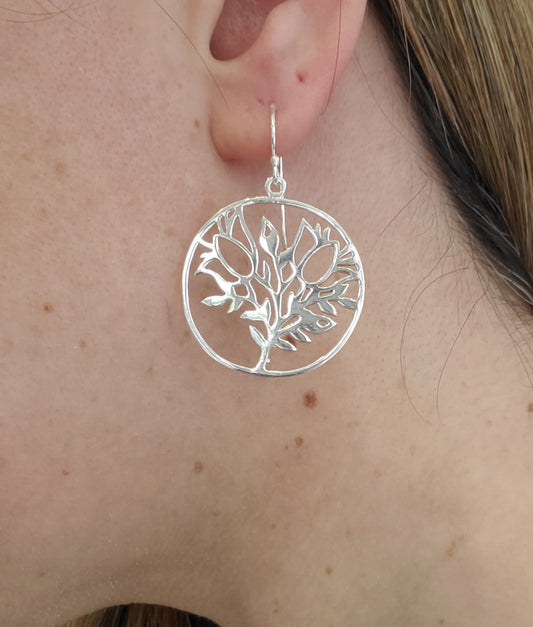 925 Sterling Silver Family Tree Dangling Circle Drop Earrings
