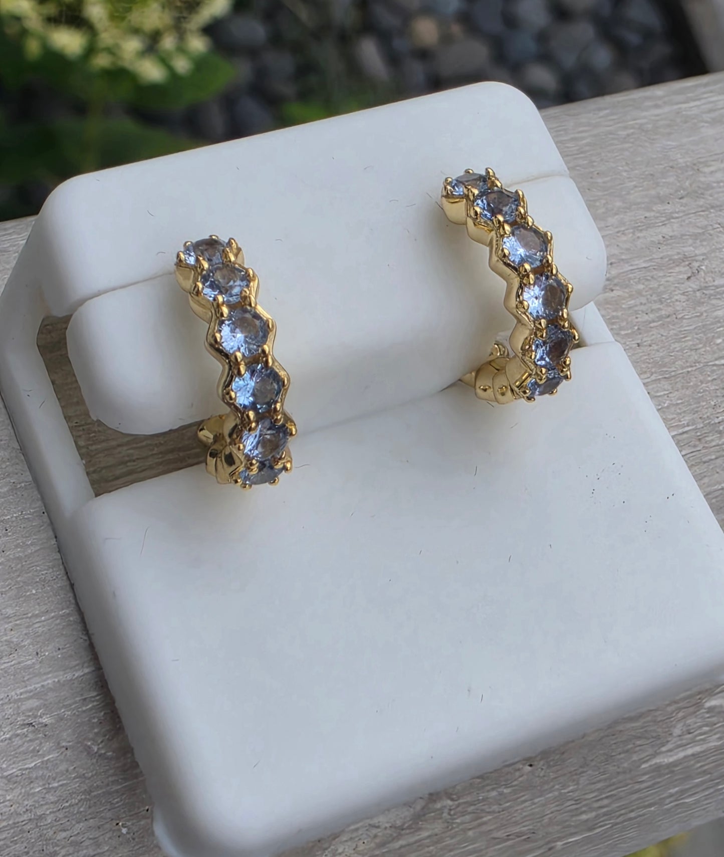 925 Sterling Silver Vermeil 15mm Aquamarine Huggie Hoop Earrings