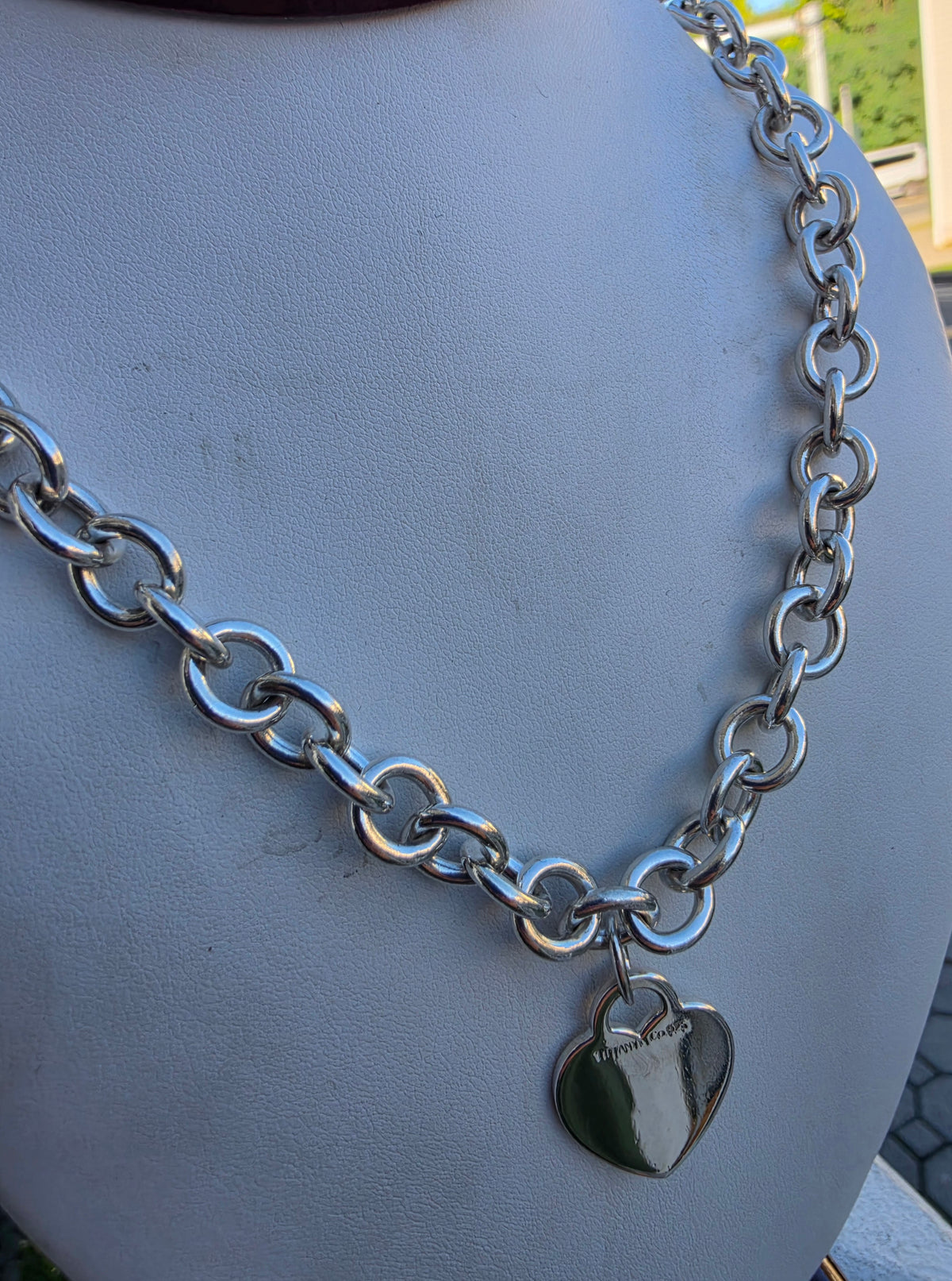 925 Sterling Silver Tiffany & Co. dangle heart tag chain link necklace