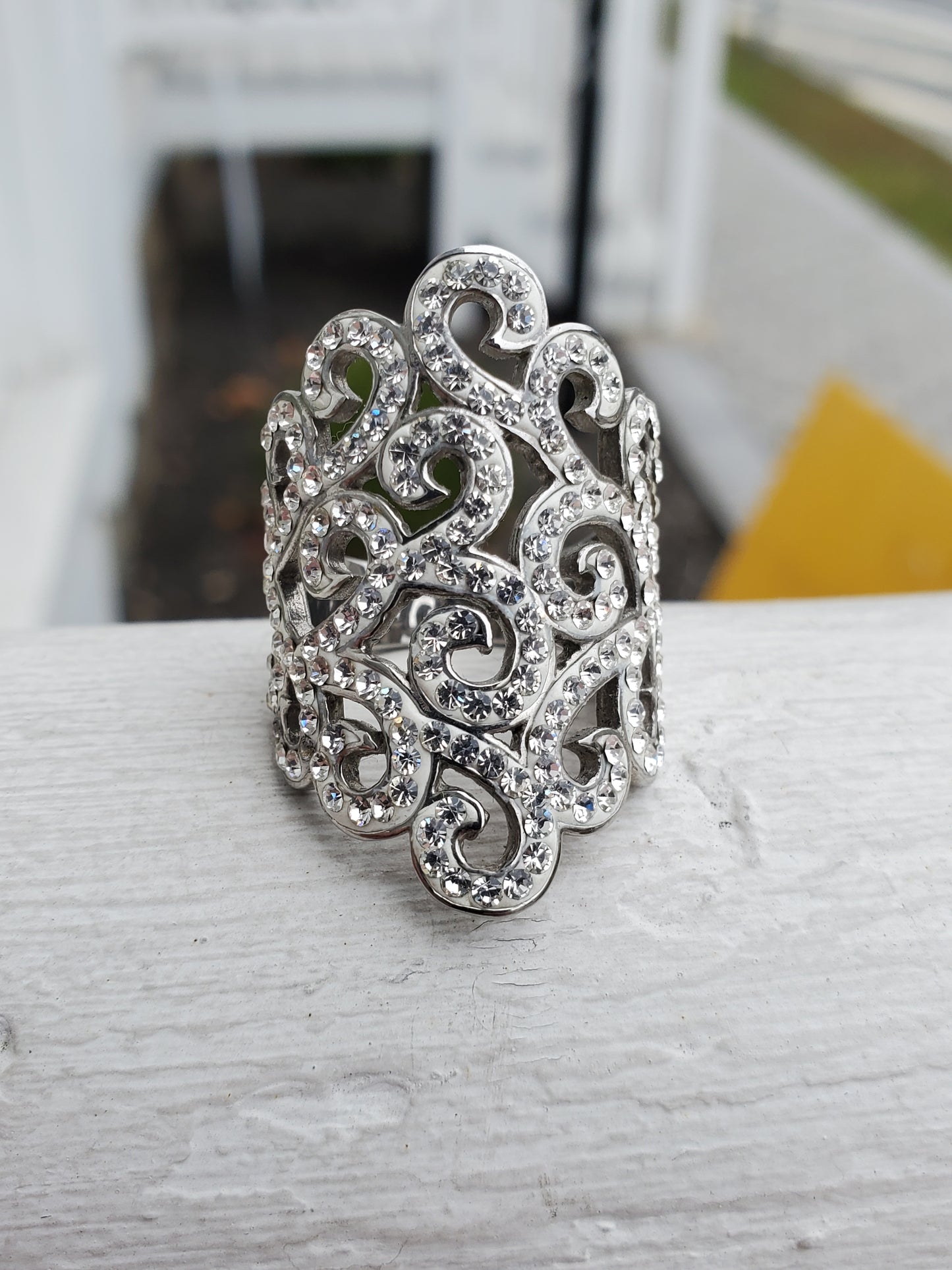 Stainless Steel Designer Milor Filagre Crystal Swirl Statement Ring