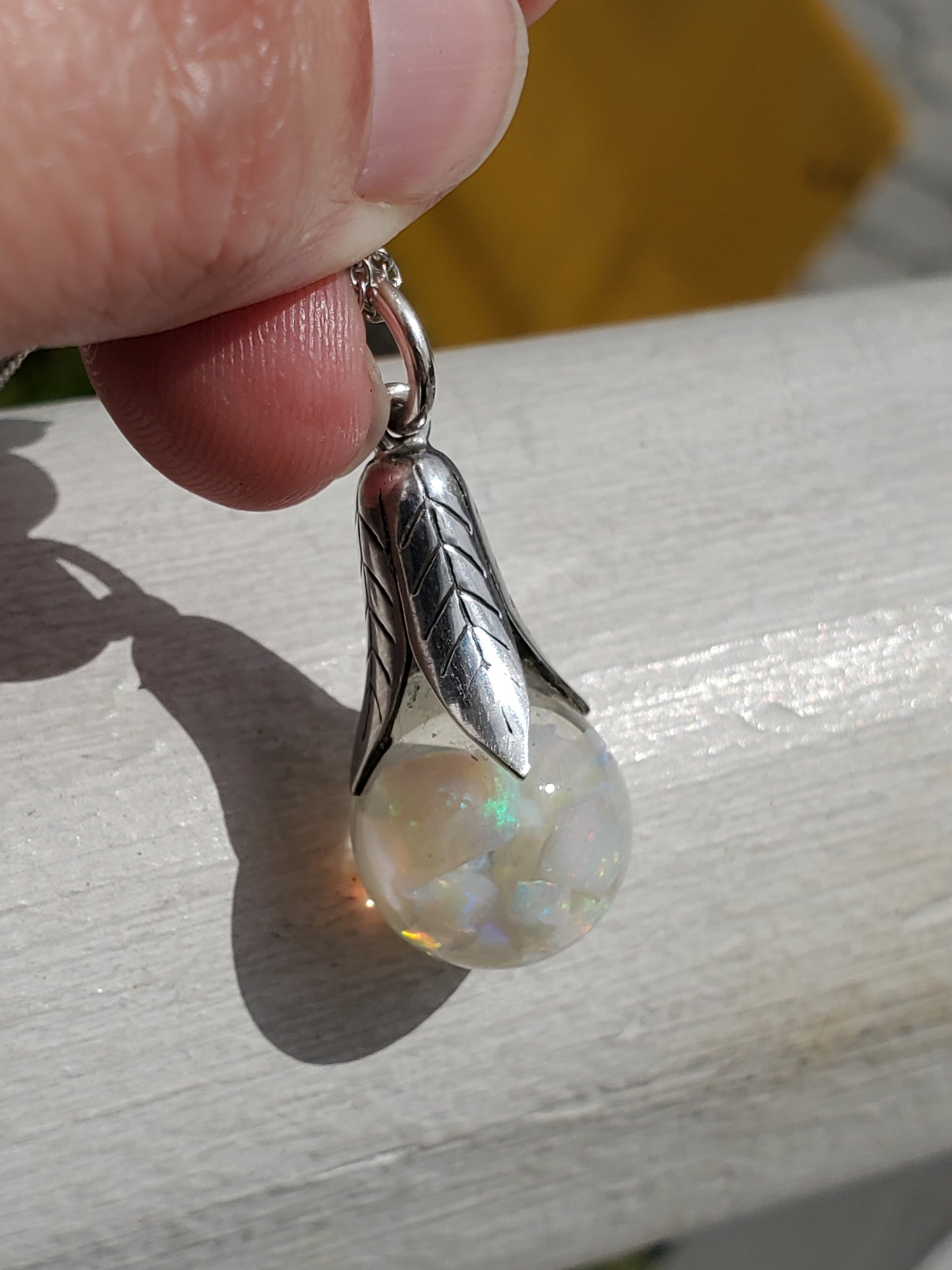 925 Sterling Silver Vintage Glass Floating Opal Necklace
